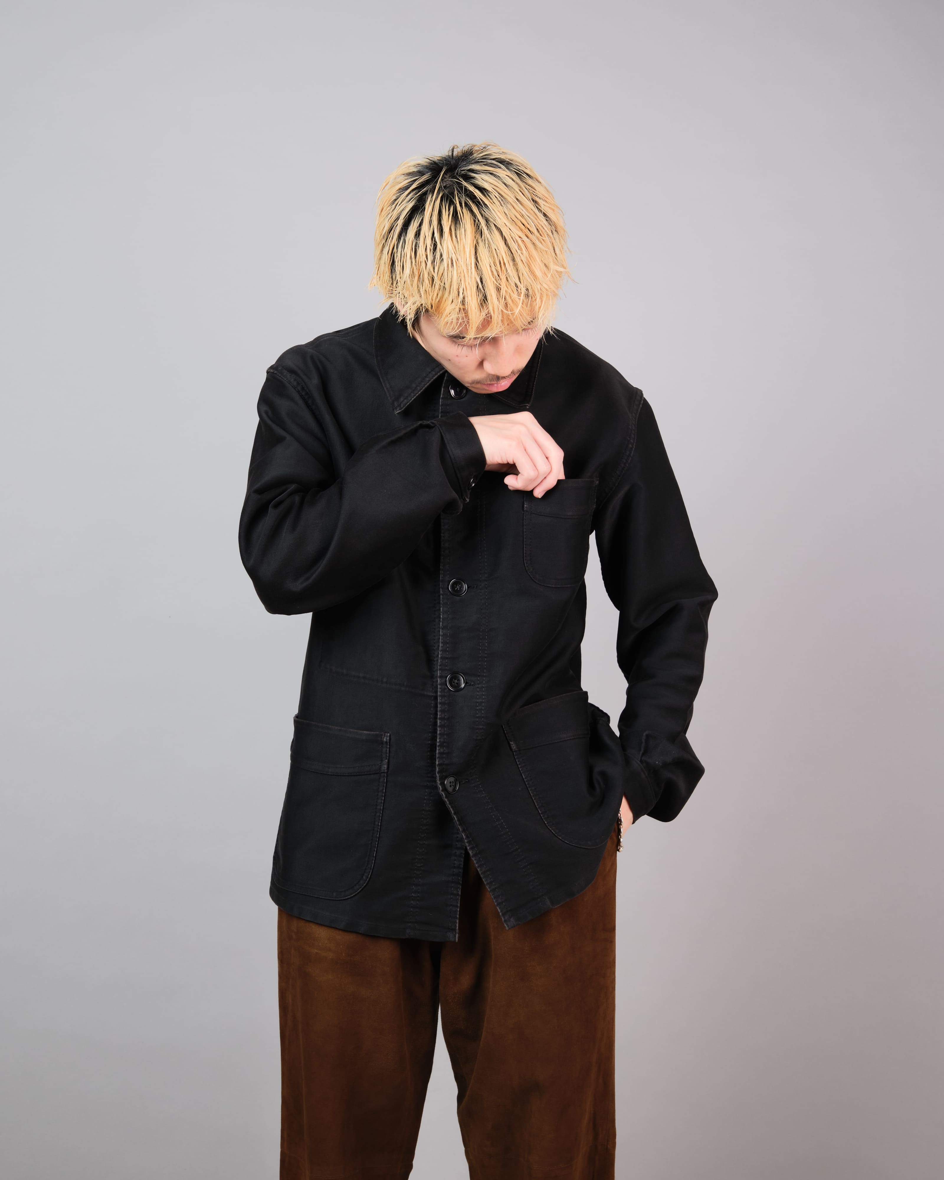 Le Mont St Michel Black Moleskin Jacket 46 | Ki