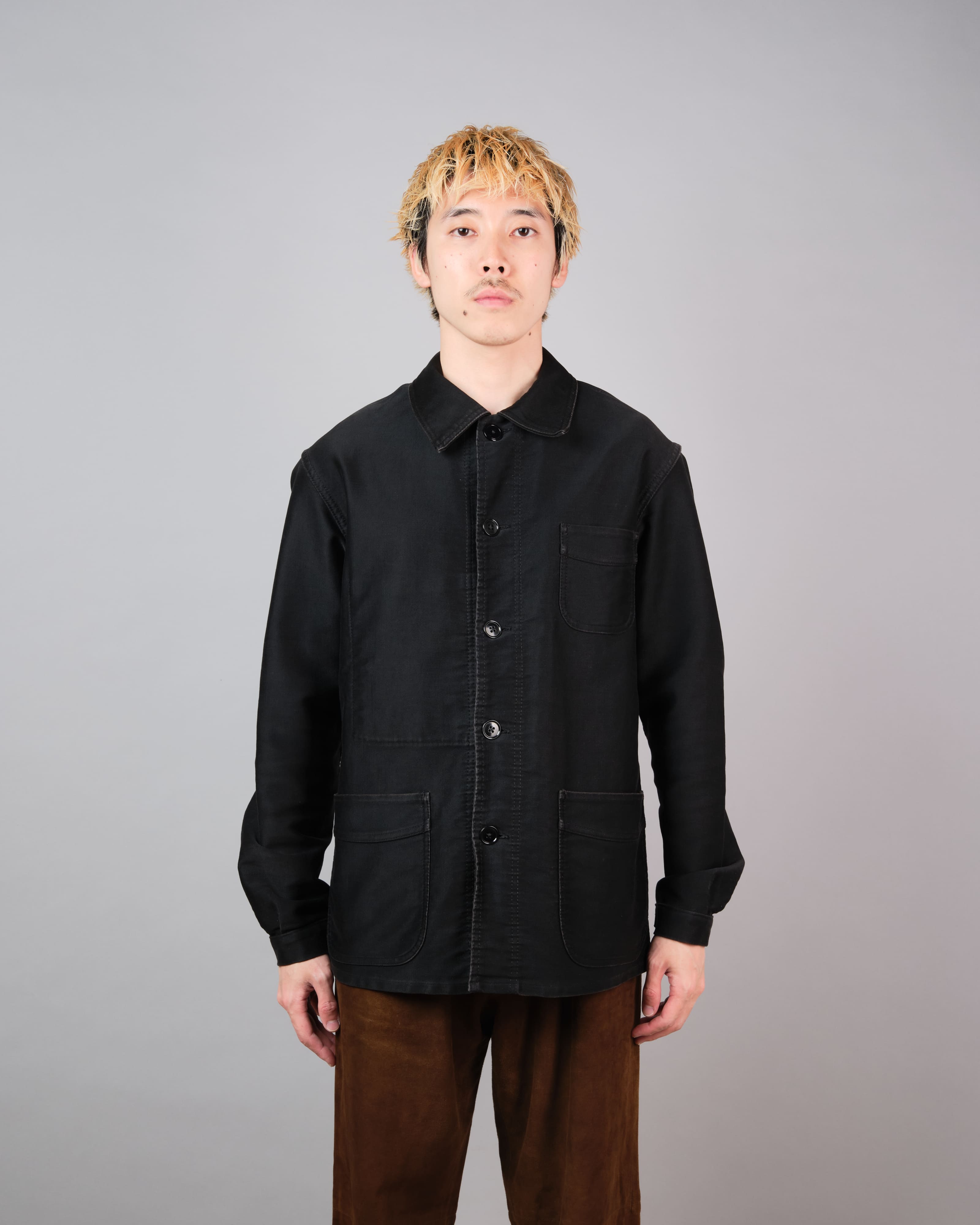 30's】French Vintage Black Moleskin Work Jacket 