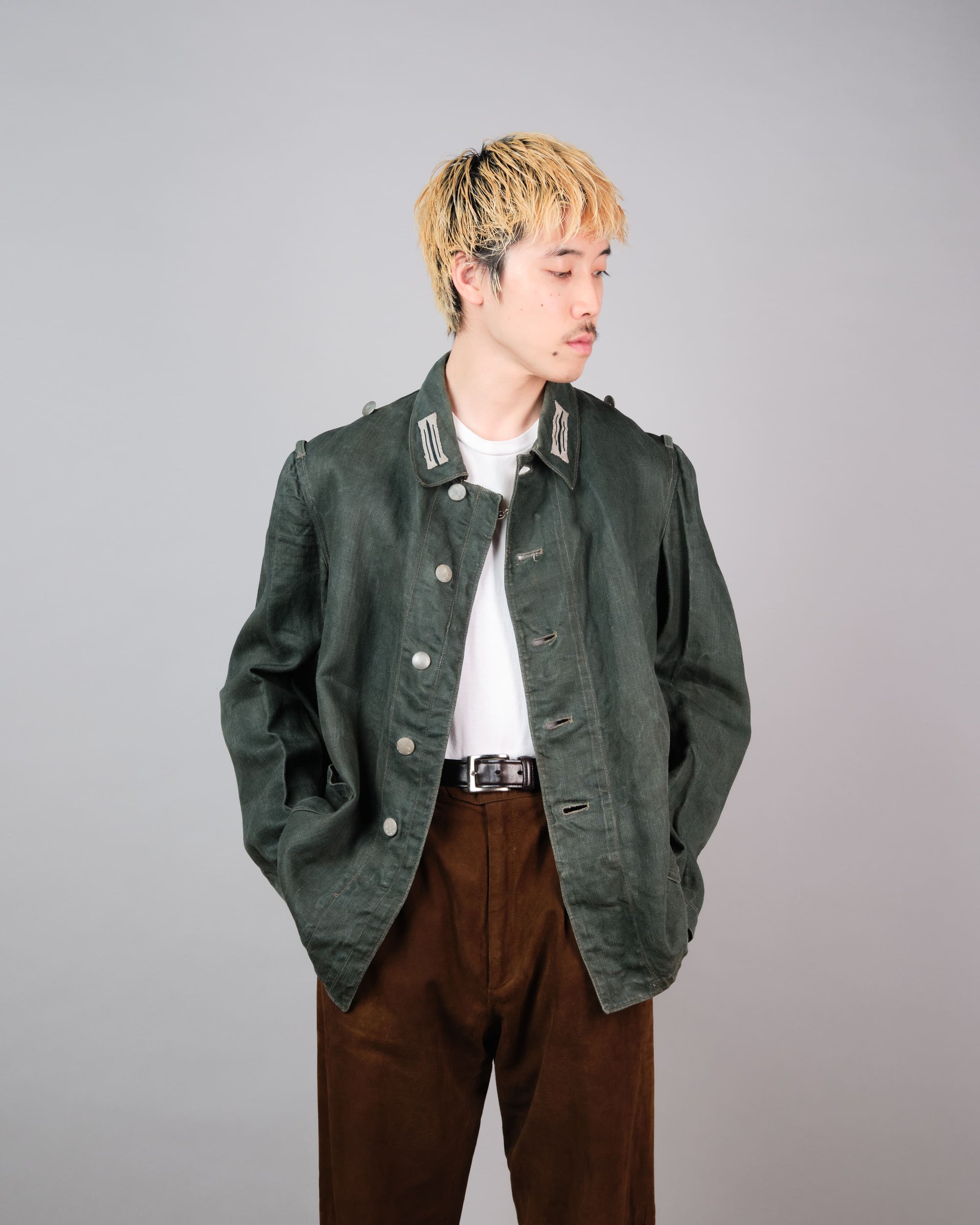 ［~40’s］WWII German Army Green Drillich HBT Linen Summer Field Jacket "Wehrmacht"