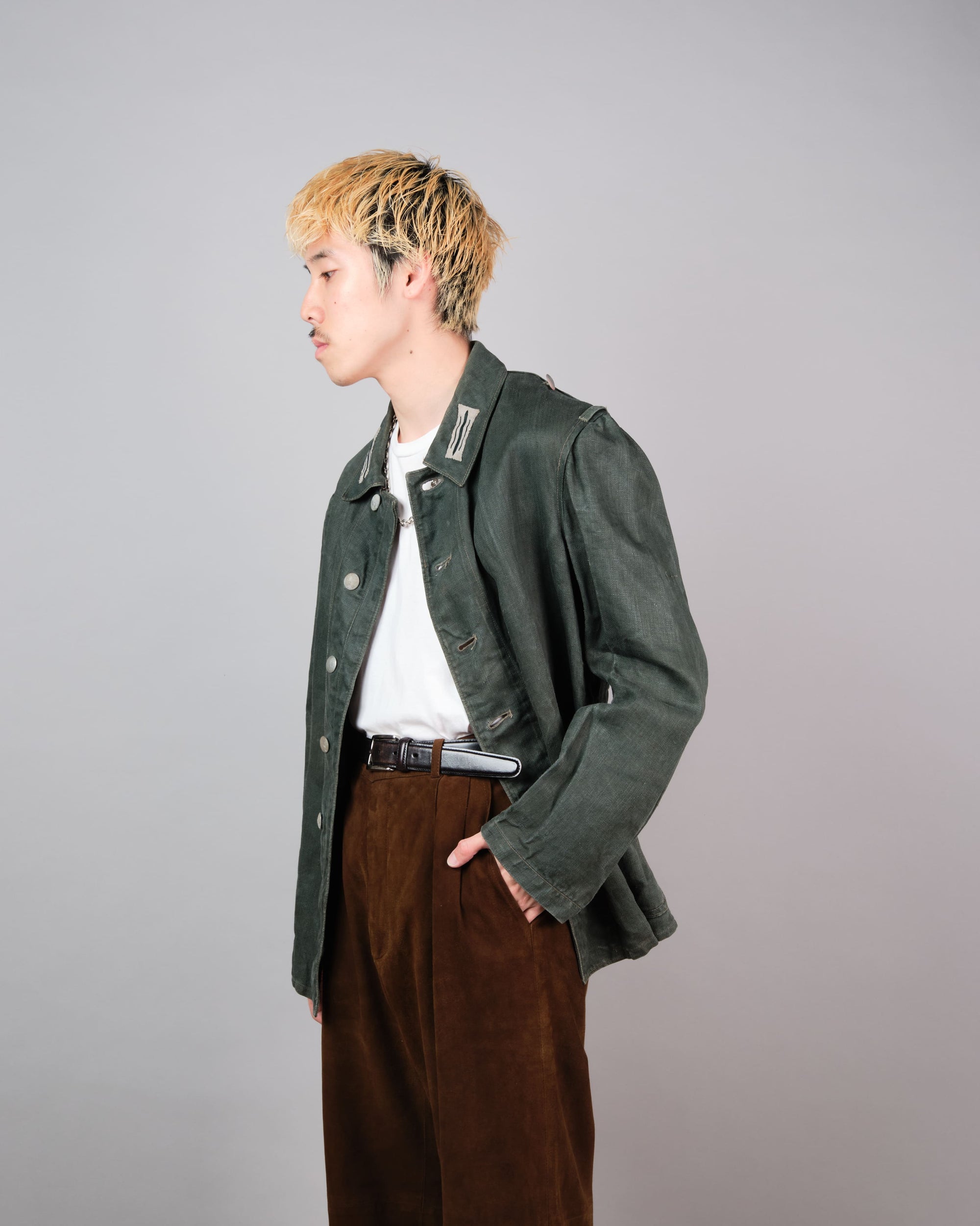 ［~40’s］WWII German Army Green Drillich HBT Linen Summer Field Jacket "Wehrmacht"