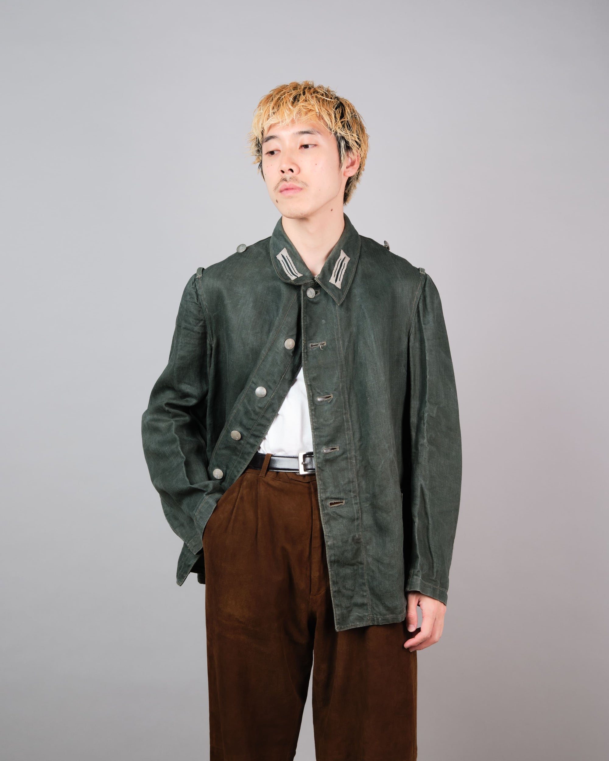 ［~40’s］WWII German Army Green Drillich HBT Linen Summer Field Jacket "Wehrmacht"
