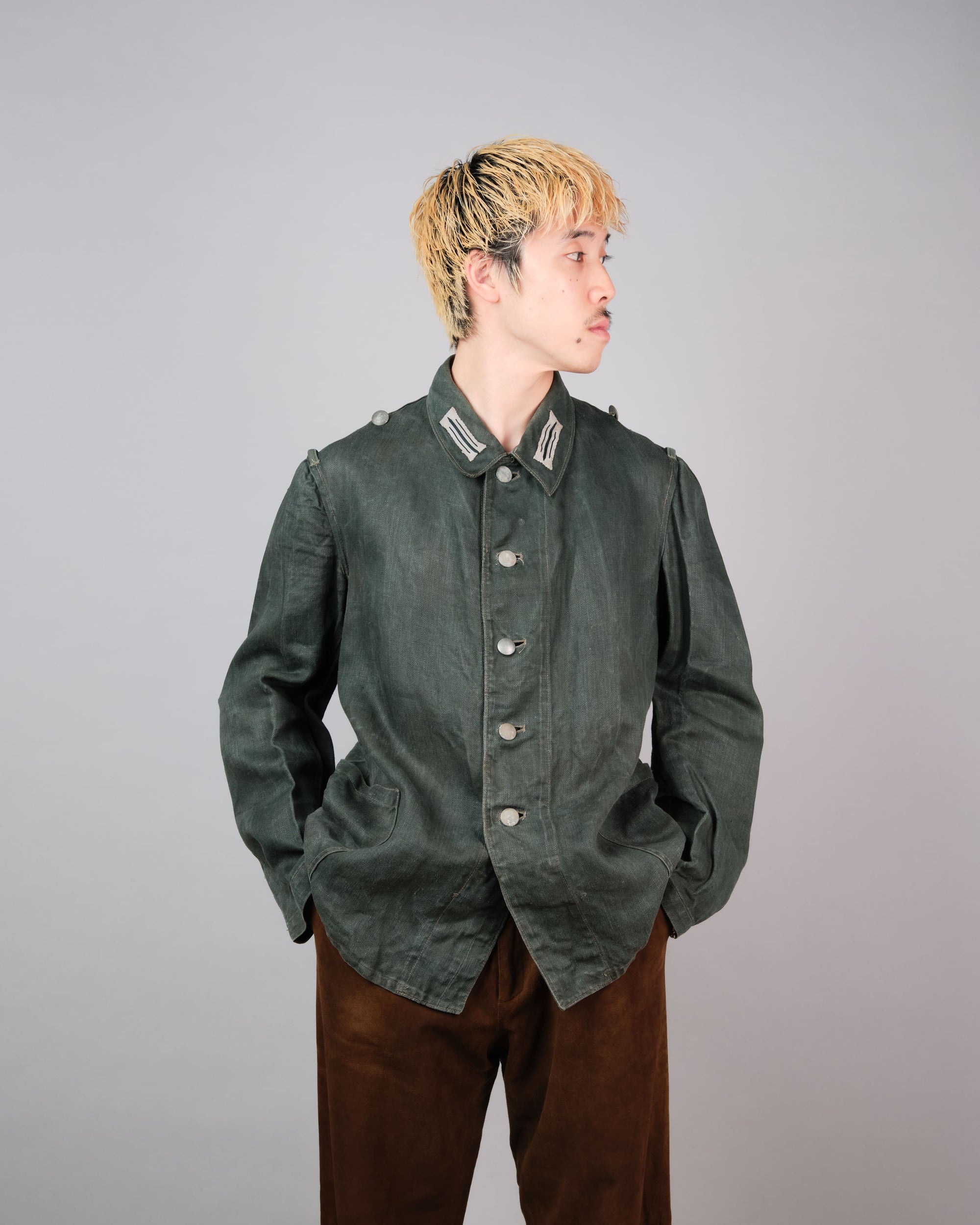 ［~40’s］WWII German Army Green Drillich HBT Linen Summer Field Jacket "Wehrmacht"