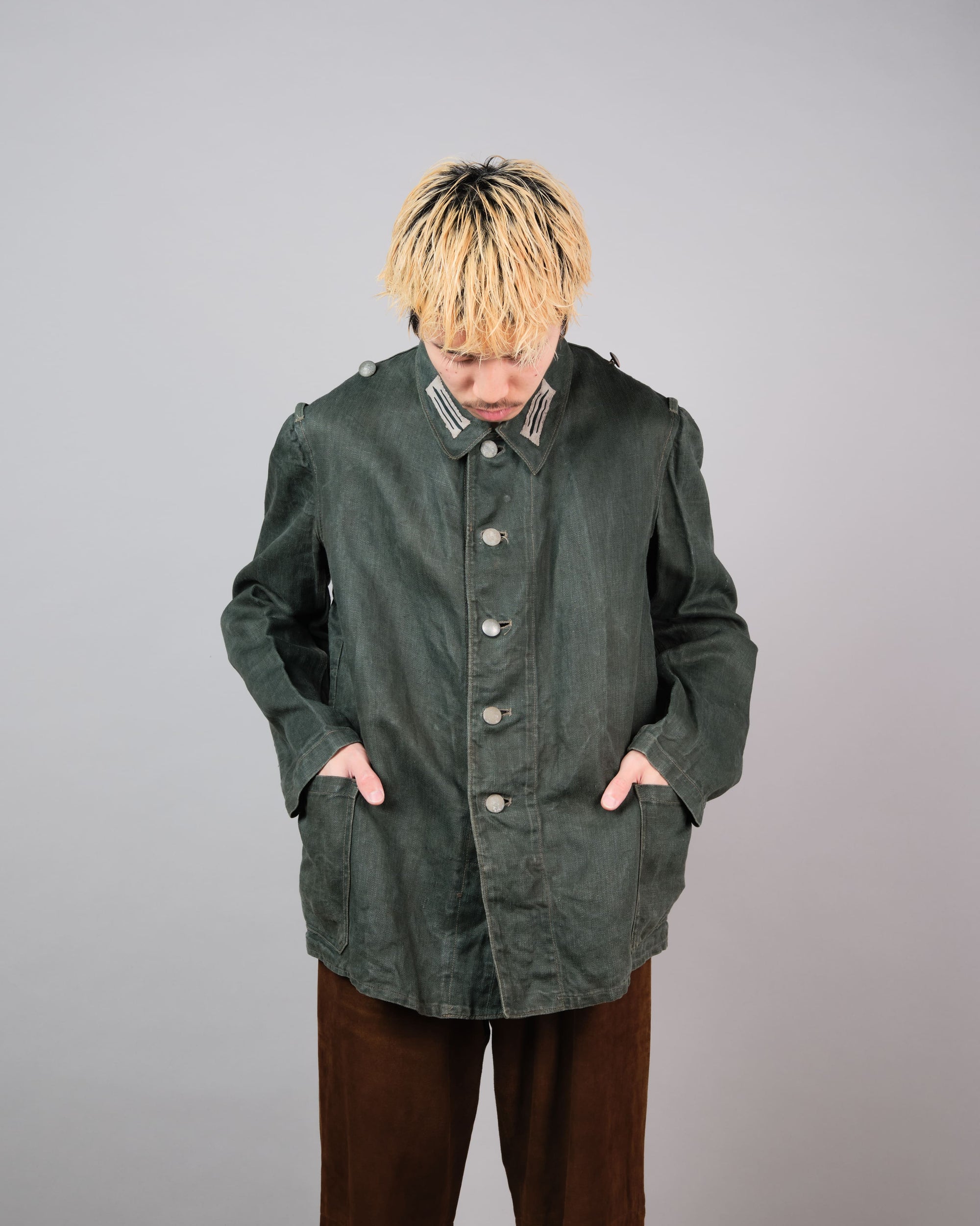 ［~40’s］WWII German Army Green Drillich HBT Linen Summer Field Jacket "Wehrmacht"