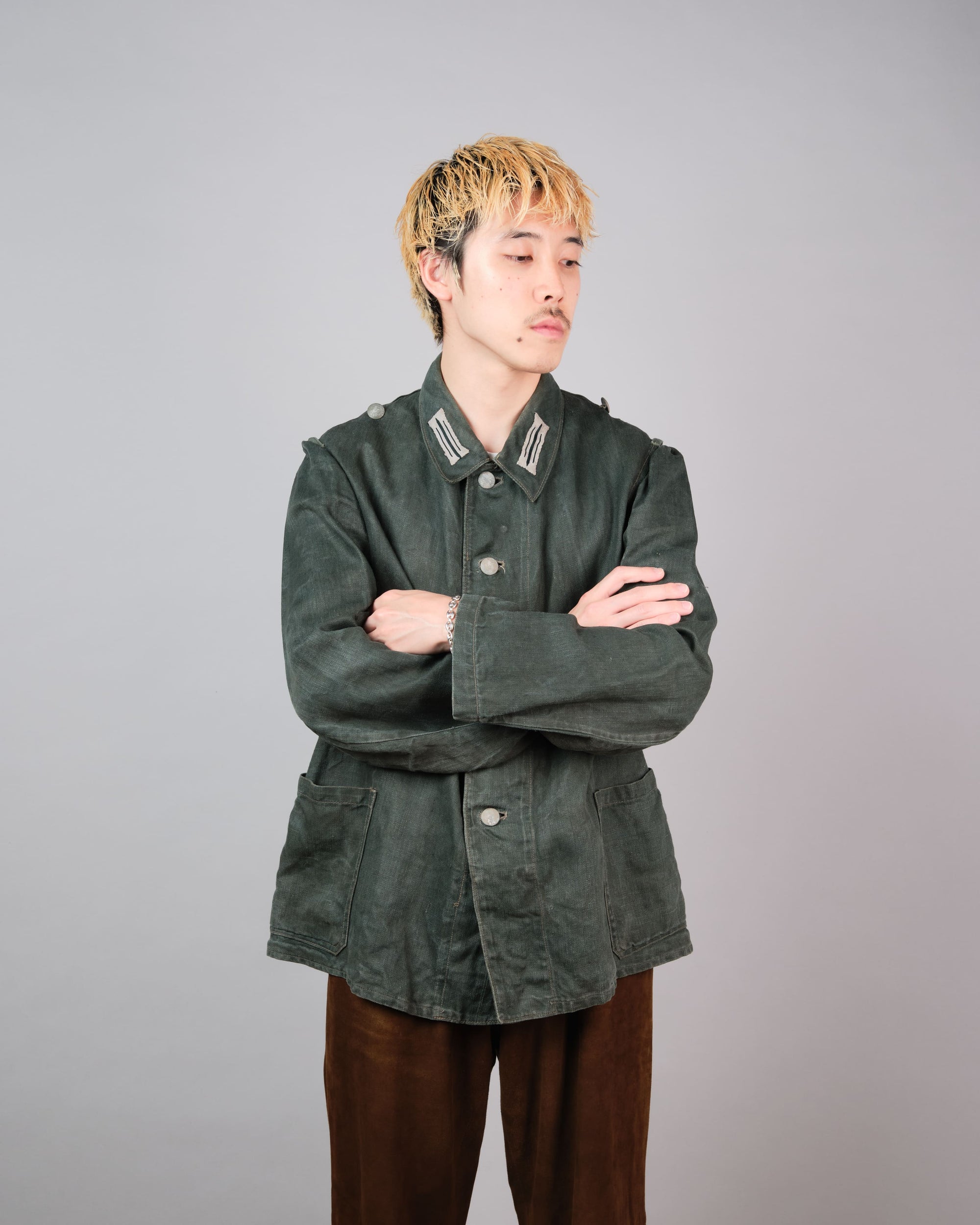 ［~40’s］WWII German Army Green Drillich HBT Linen Summer Field Jacket "Wehrmacht"