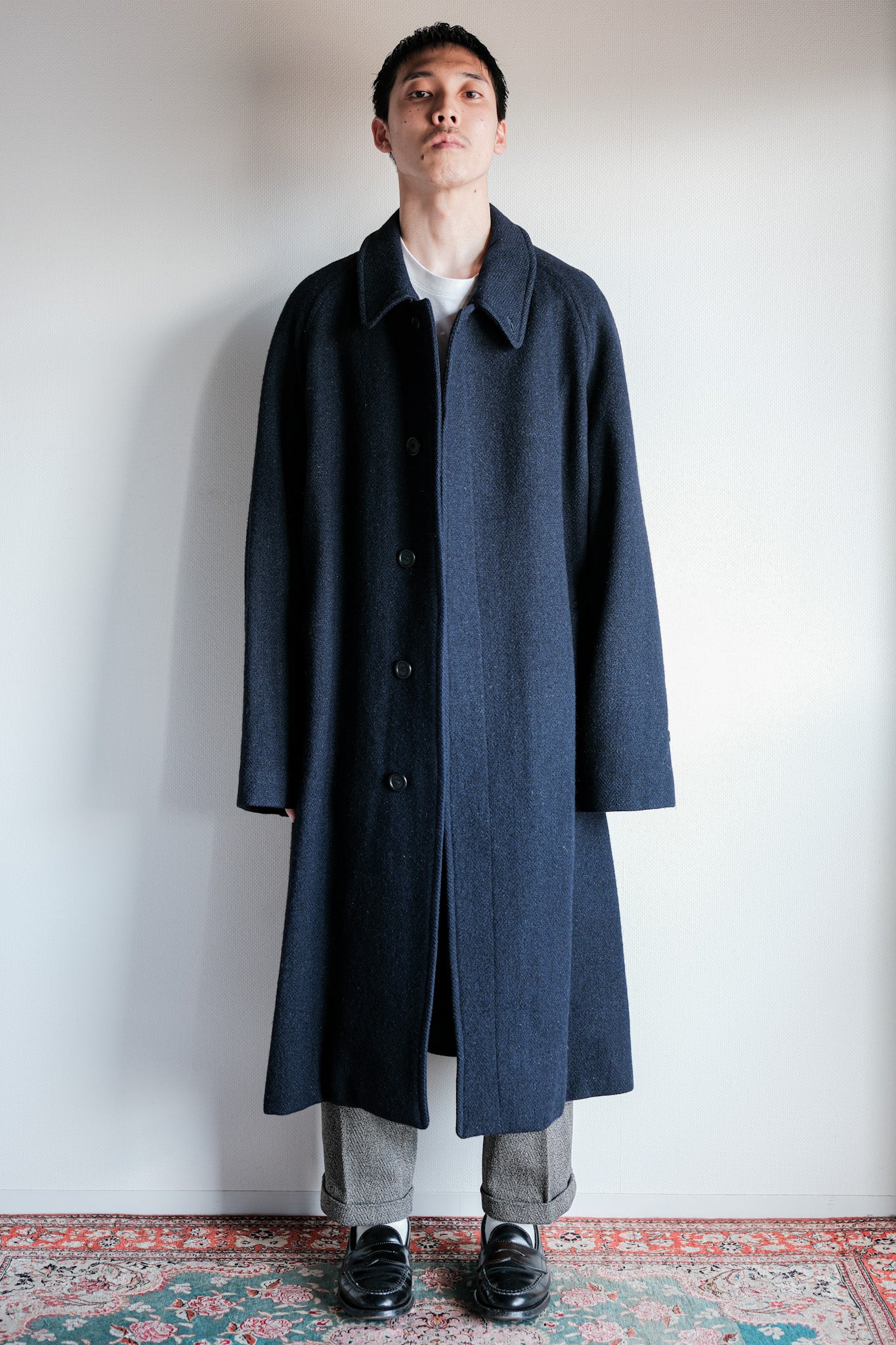 ［~80's］Vintage Burberrys Single Raglan Wool Balmacaan Coat Size.54RL "HARRIS TWEED" "Kraft 別注"