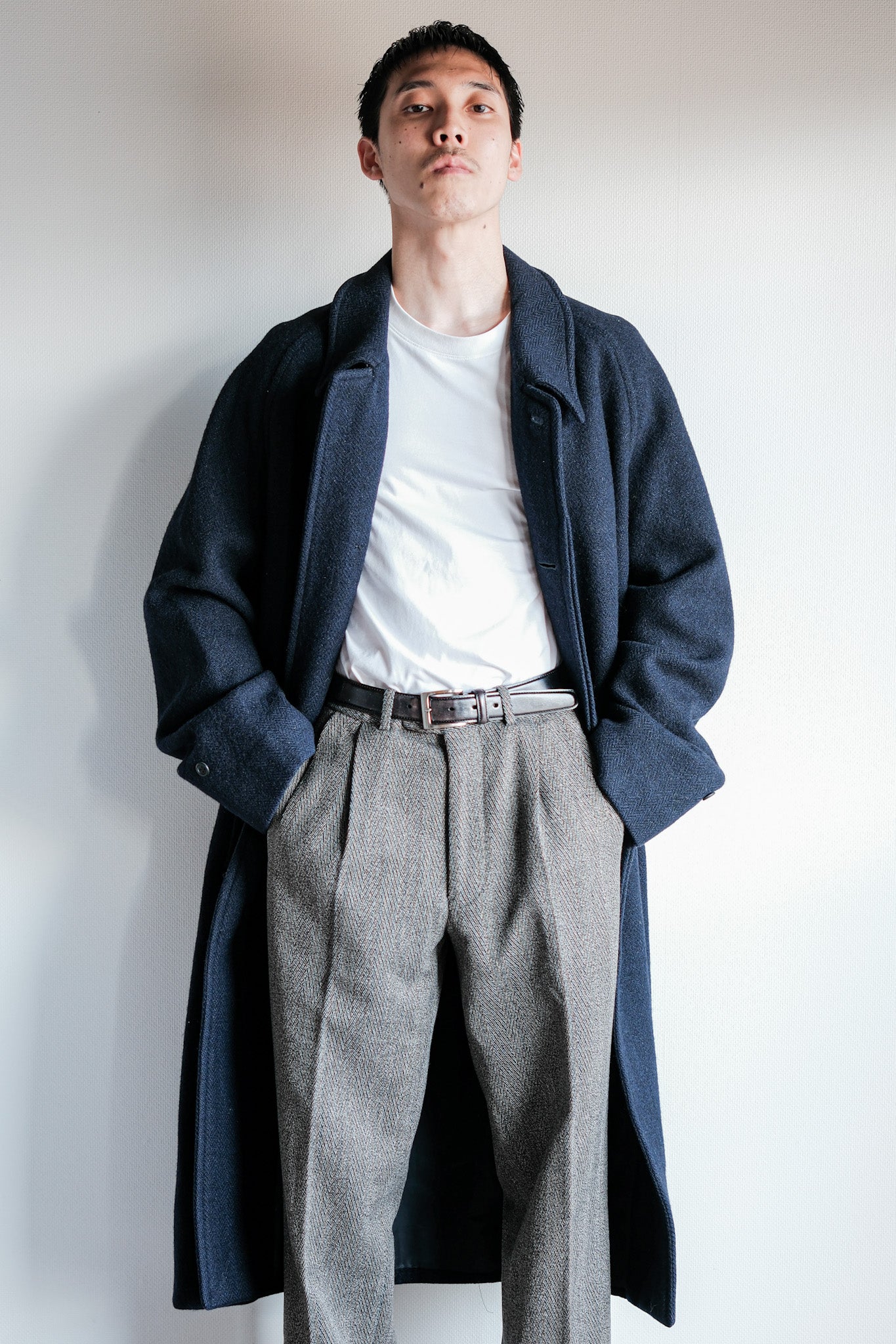 ［~80's］Vintage Burberrys Single Raglan Wool Balmacaan Coat Size.54RL "HARRIS TWEED" "Kraft 別注"