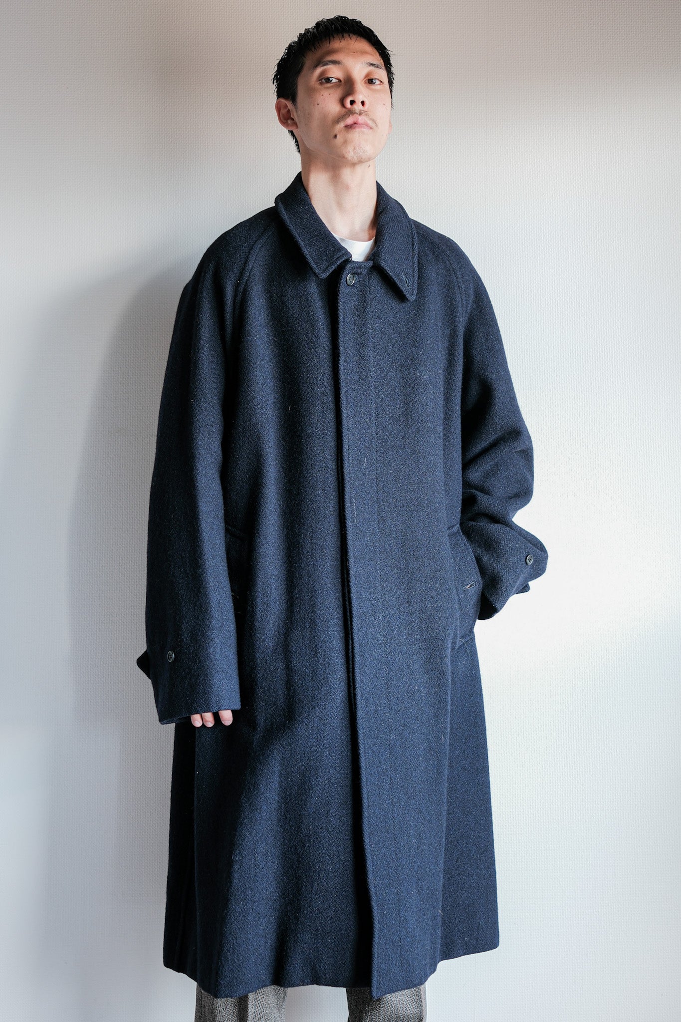 ［~80's］Vintage Burberrys Single Raglan Wool Balmacaan Coat Size.54RL "HARRIS TWEED" "Kraft 別注"