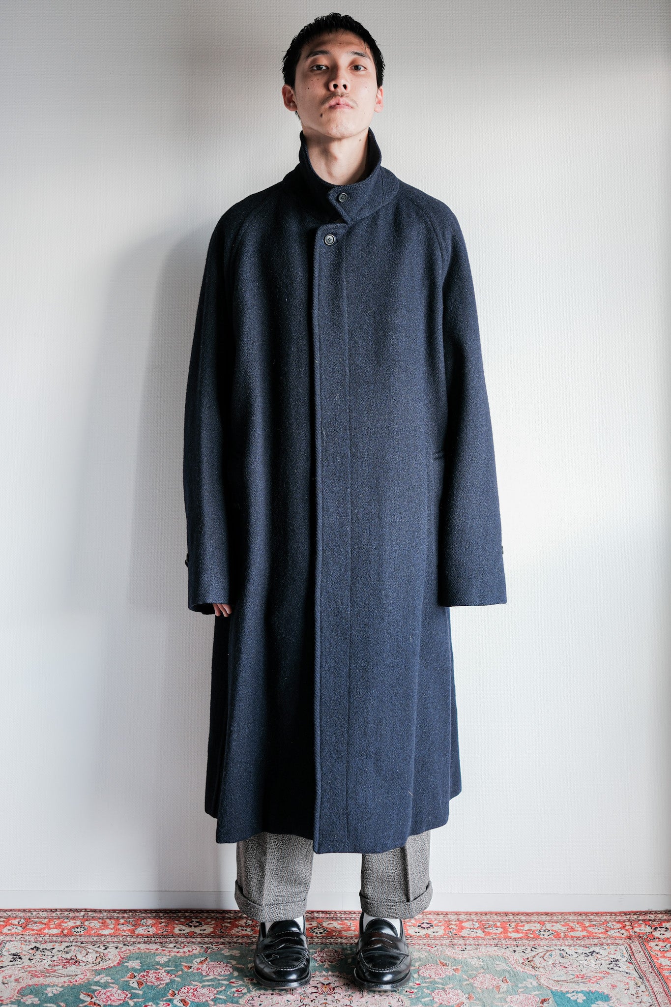 ［~80's］Vintage Burberrys Single Raglan Wool Balmacaan Coat Size.54RL "HARRIS TWEED" "Kraft 別注"
