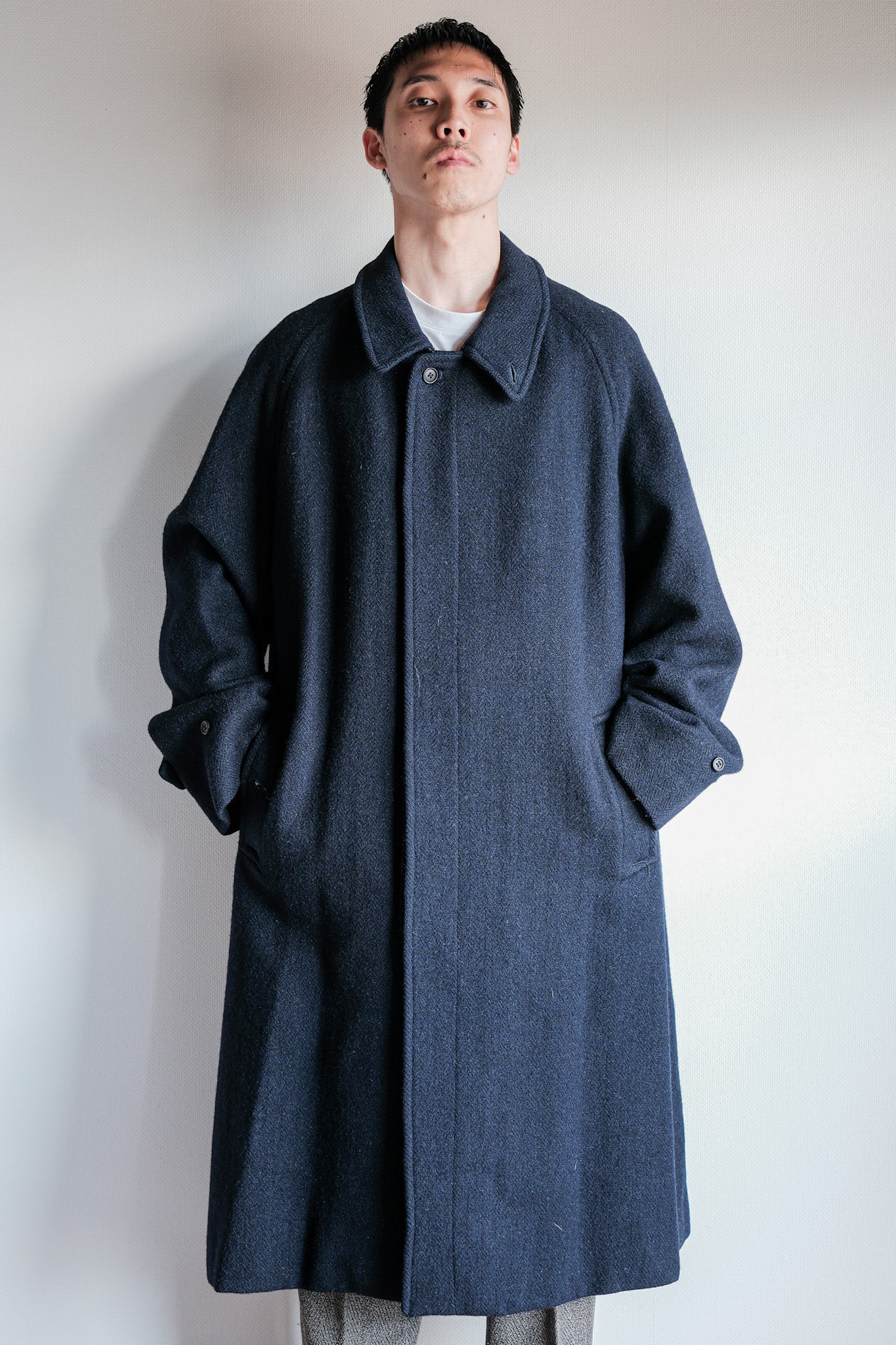 ［~80's］Vintage Burberrys Single Raglan Wool Balmacaan Coat Size.54RL "HARRIS TWEED" "Kraft 別注"