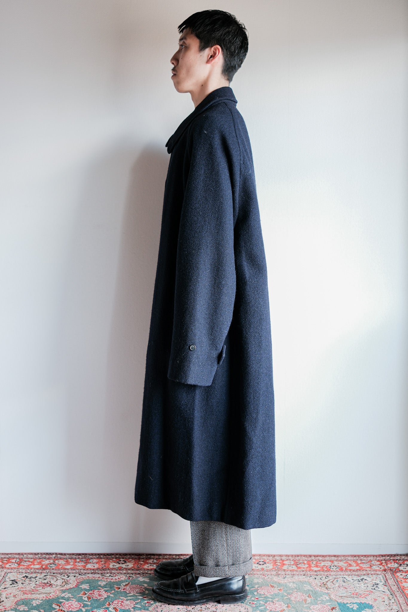 ［~80's］Vintage Burberrys Single Raglan Wool Balmacaan Coat Size.54RL "HARRIS TWEED" "Kraft 別注"