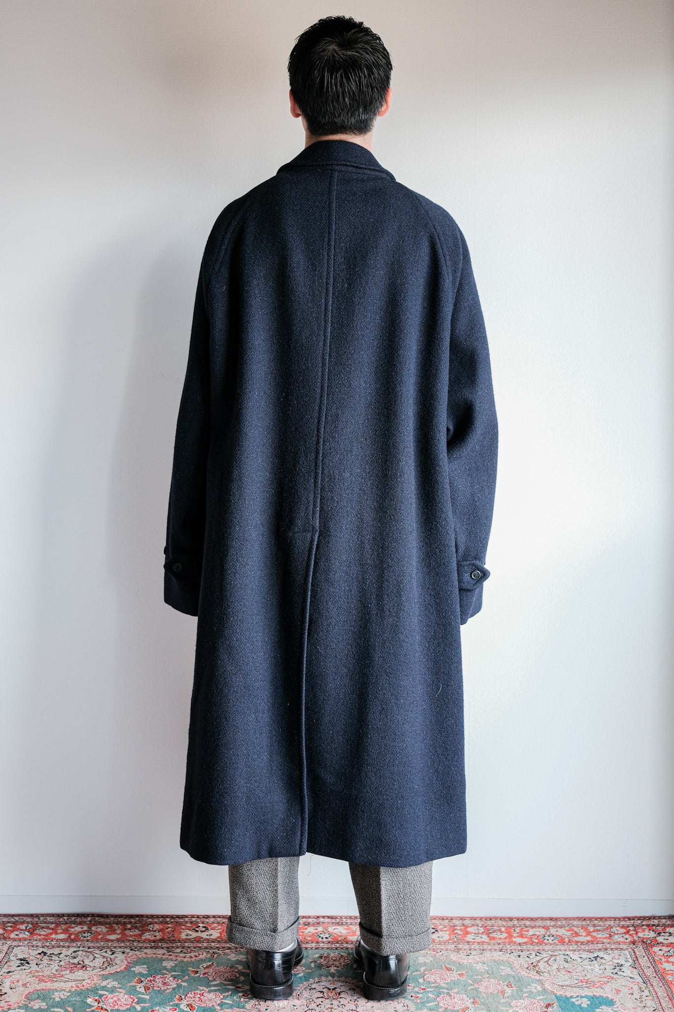 ［~80's］Vintage Burberrys Single Raglan Wool Balmacaan Coat Size.54RL "HARRIS TWEED" "Kraft 別注"
