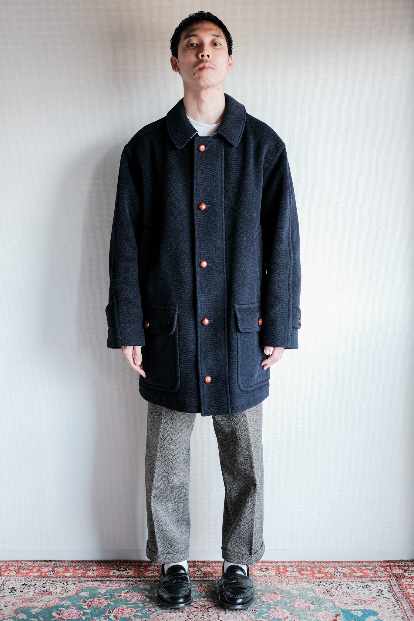 ［~90's］Old INVERTERE HBT Wool Jacket With Chin Strap Size.40 "Moorbrook"