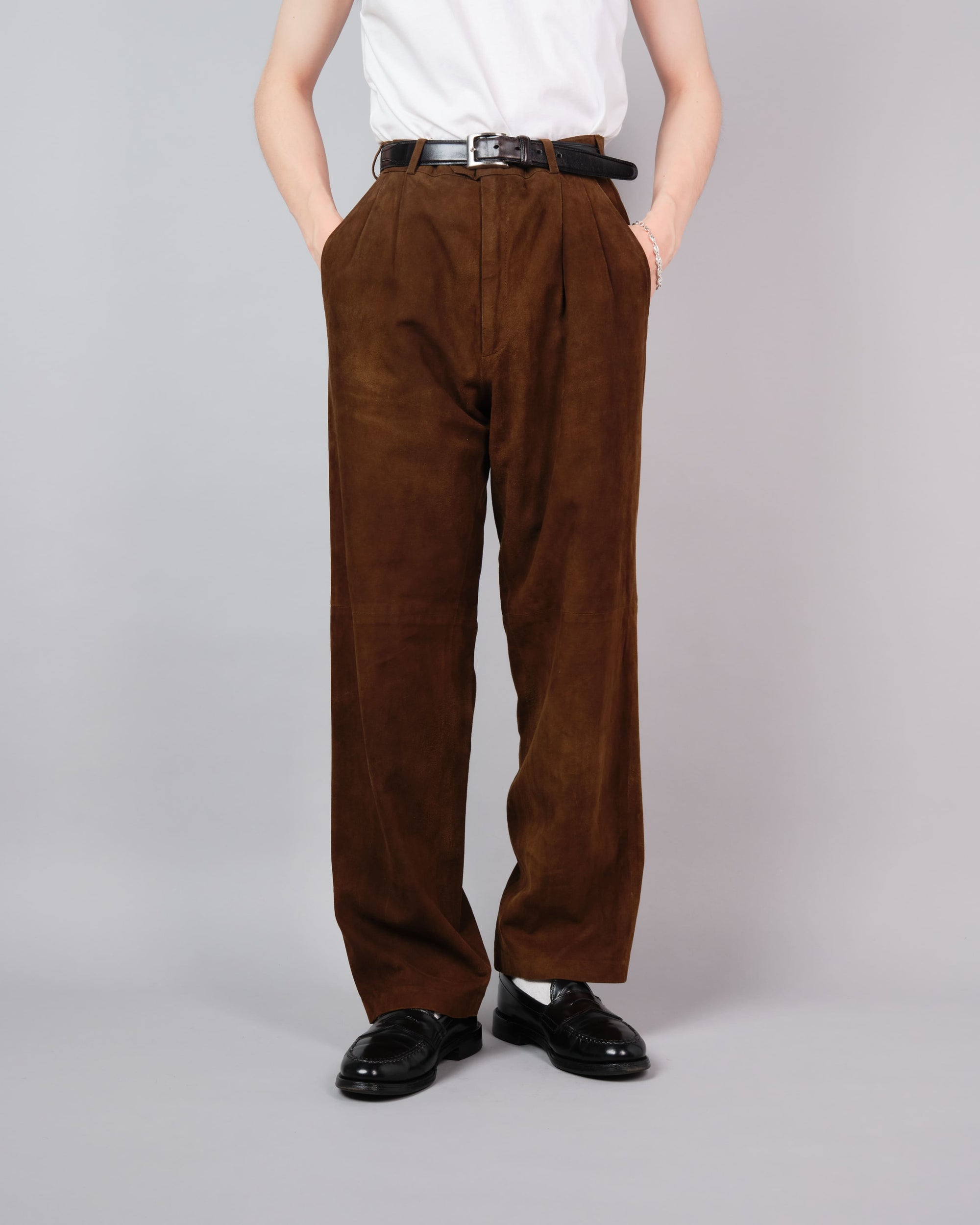 ［~80's］Old Hermès Paris 2 Tuck Lambskin Nubuck Leather Trousers Size.40
