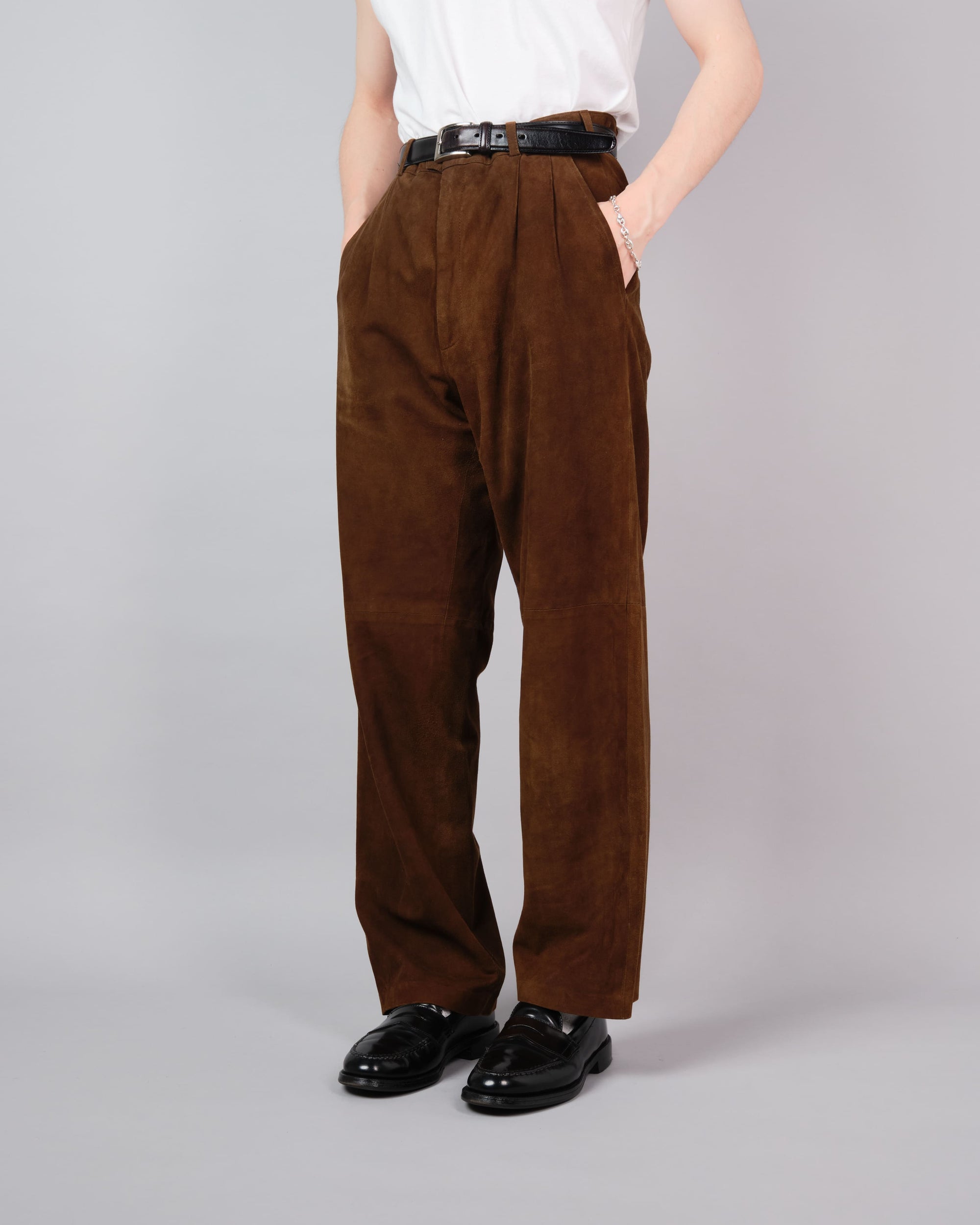 ［~80's］Old Hermès Paris 2 Tuck Lambskin Nubuck Leather Trousers Size.40
