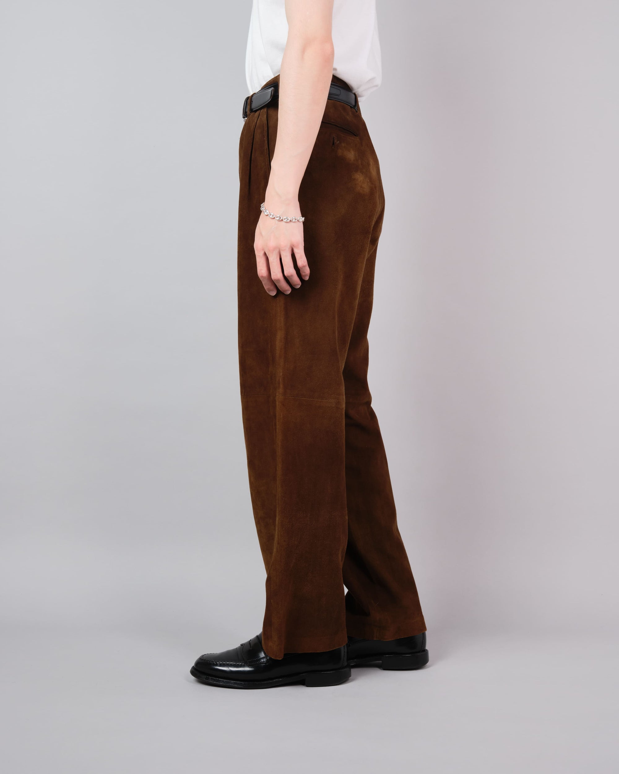 ［~80's］Old Hermès Paris 2 Tuck Lambskin Nubuck Leather Trousers Size.40