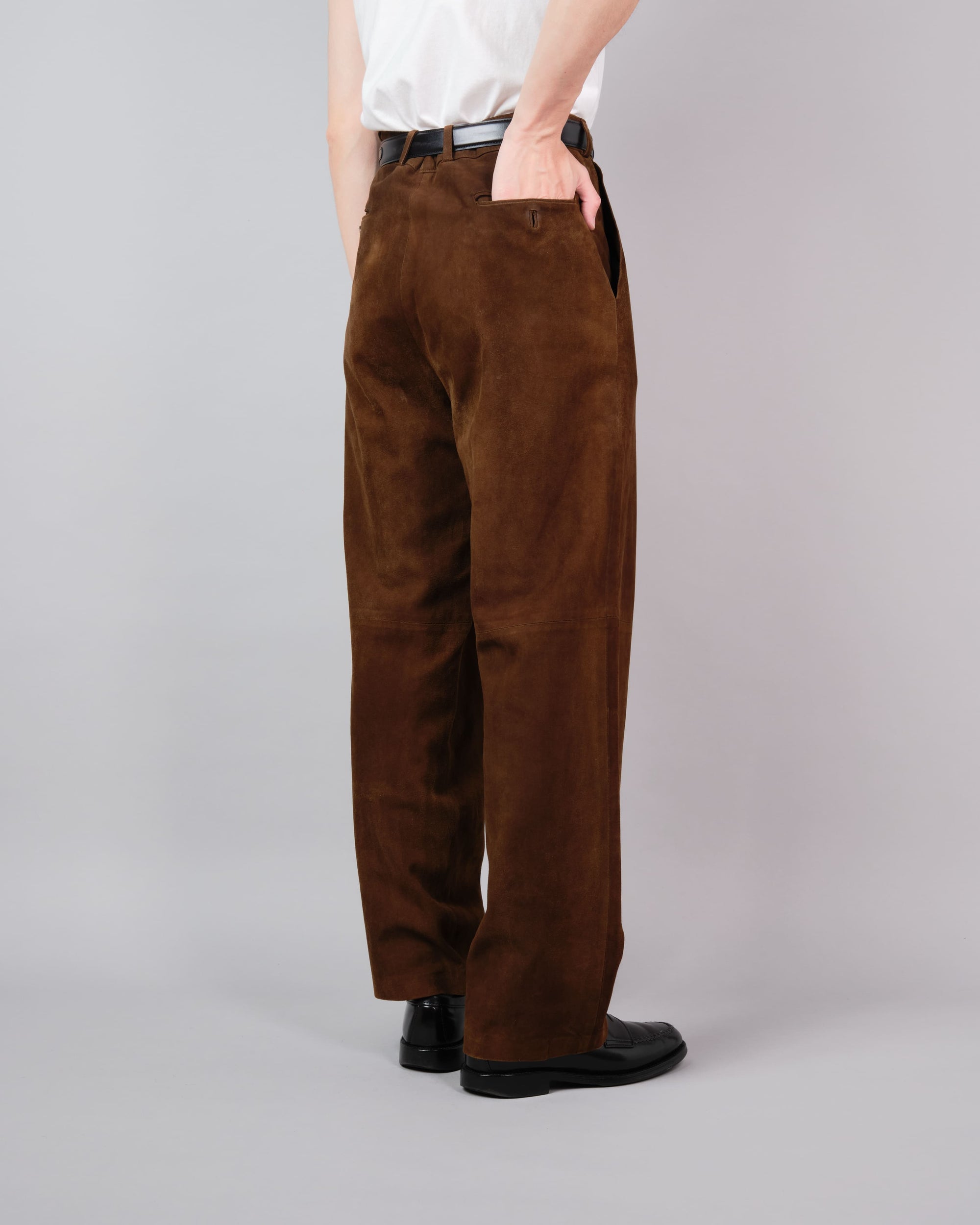 ［~80's］Old Hermès Paris 2 Tuck Lambskin Nubuck Leather Trousers Size.40