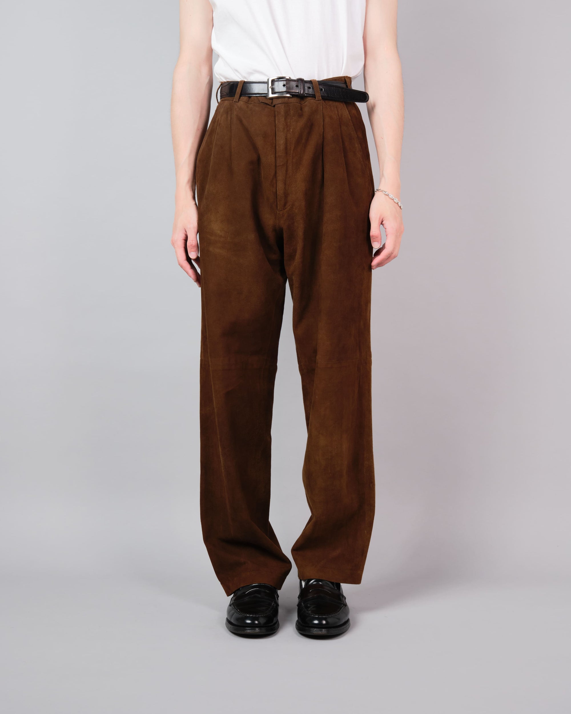 ［~80's］Old Hermès Paris 2 Tuck Lambskin Nubuck Leather Trousers Size.40