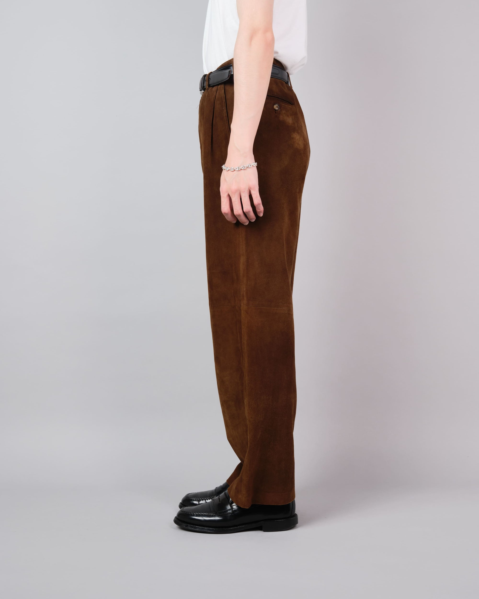 ［~80's］Old Hermès Paris 2 Tuck Lambskin Nubuck Leather Trousers Size.40