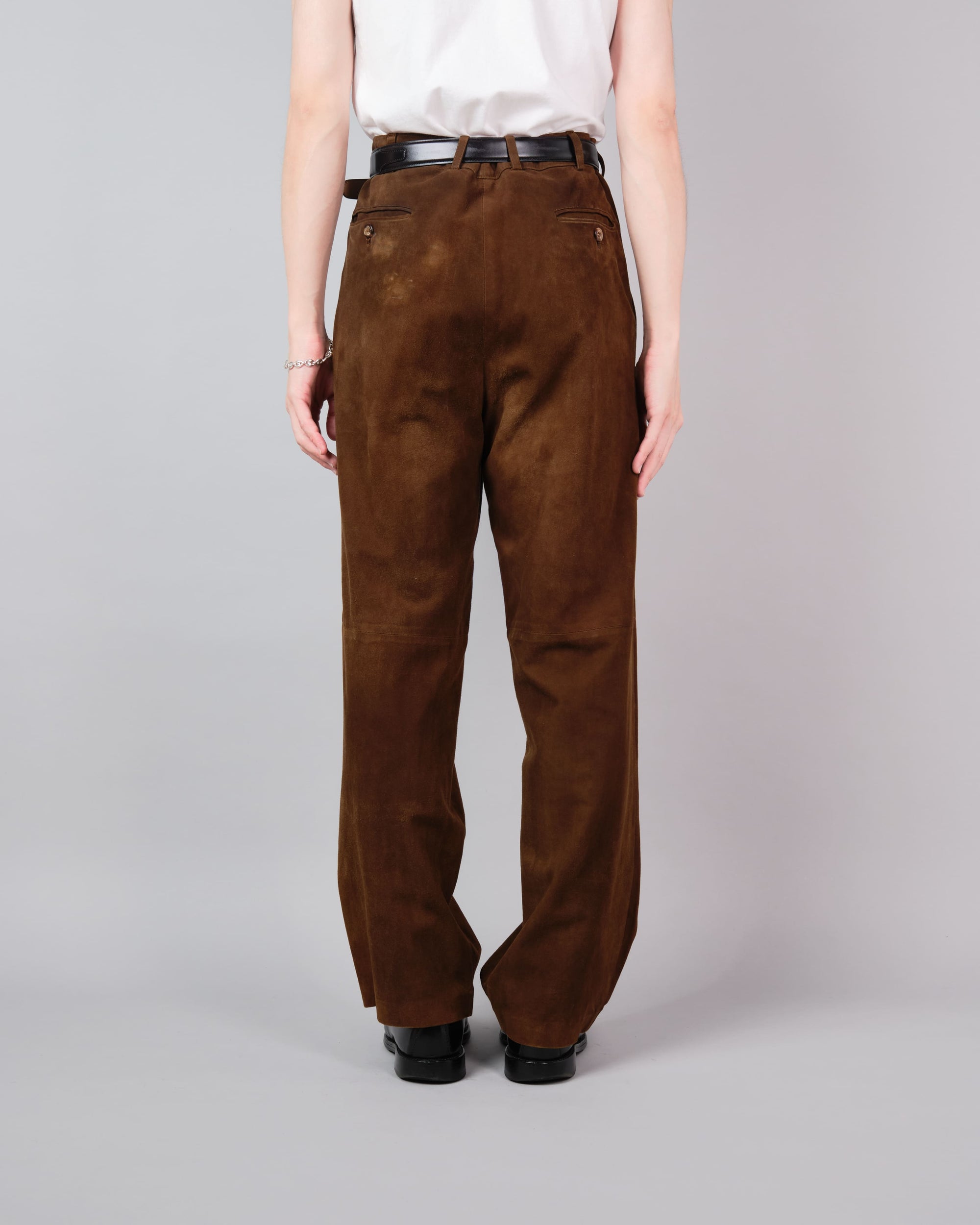 ［~80's］Old Hermès Paris 2 Tuck Lambskin Nubuck Leather Trousers Size.40