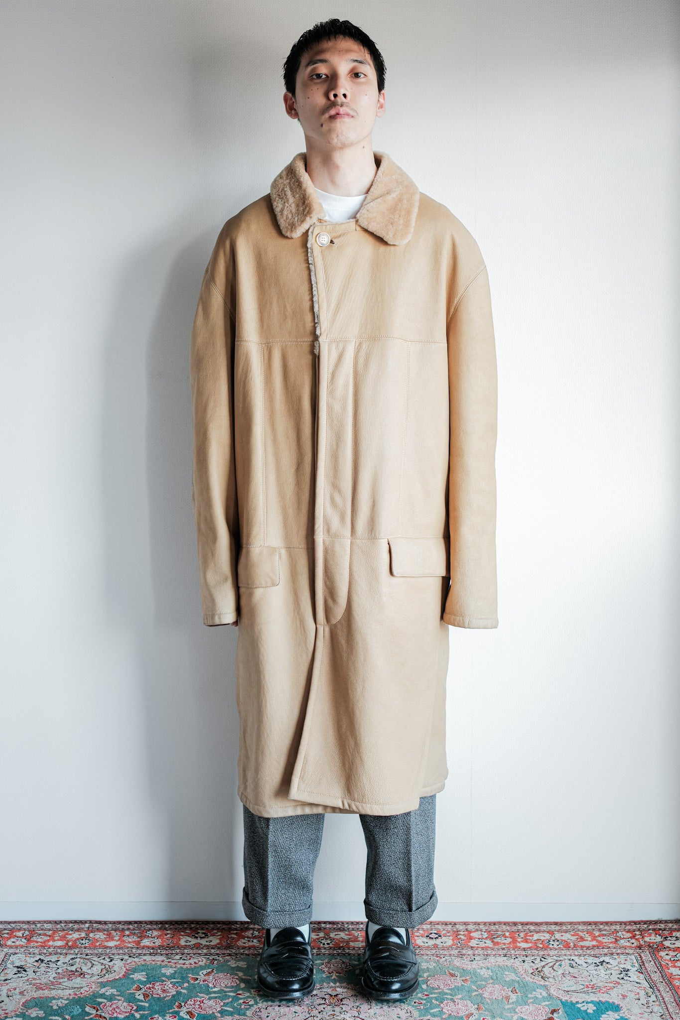 【~90's】Old SERAPHIN Raglan Sleeve Mouton Leather Coat Size.52