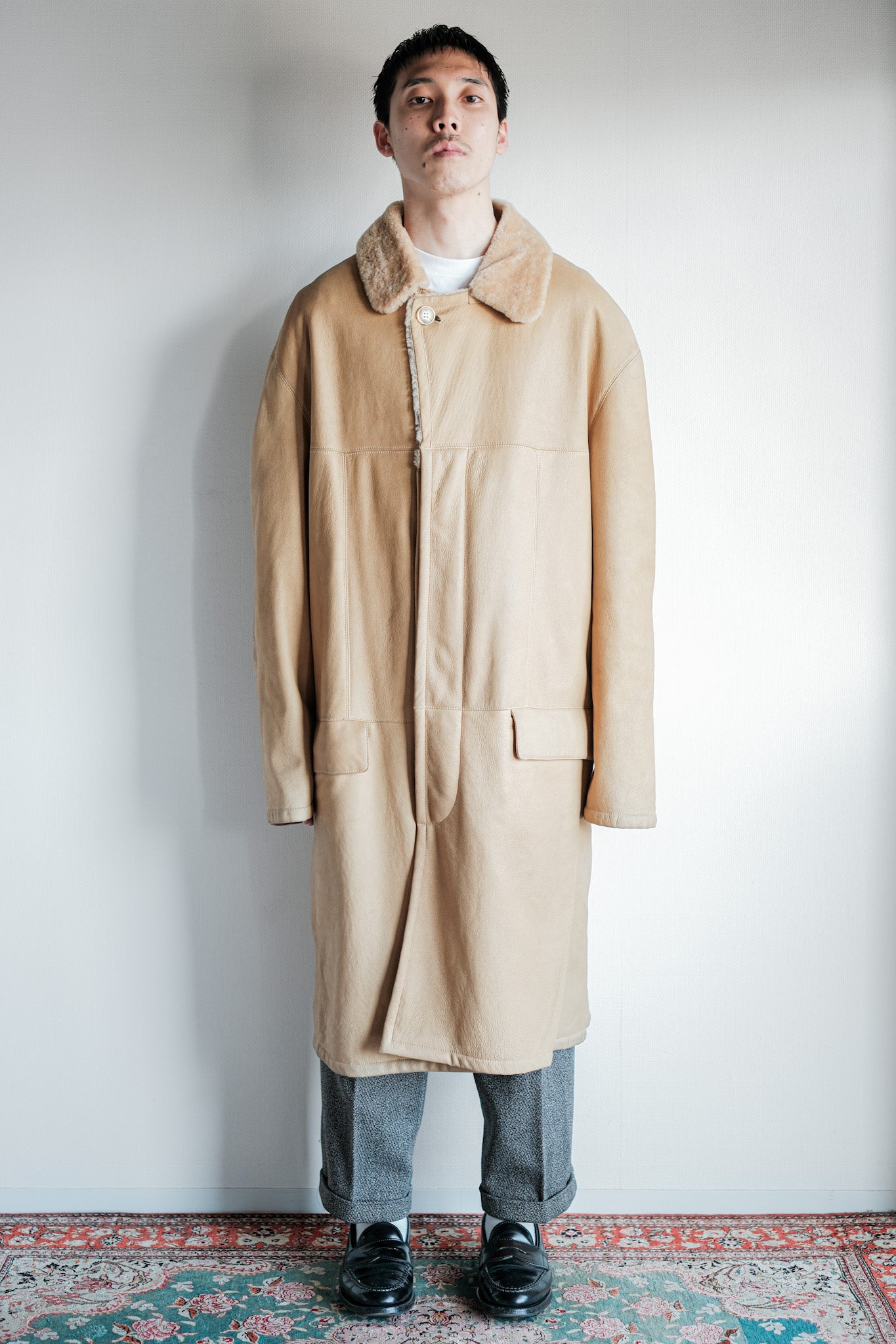 ［~90's］Old SERAPHIN Raglan Sleeve Mouton Leather Coat Size.52