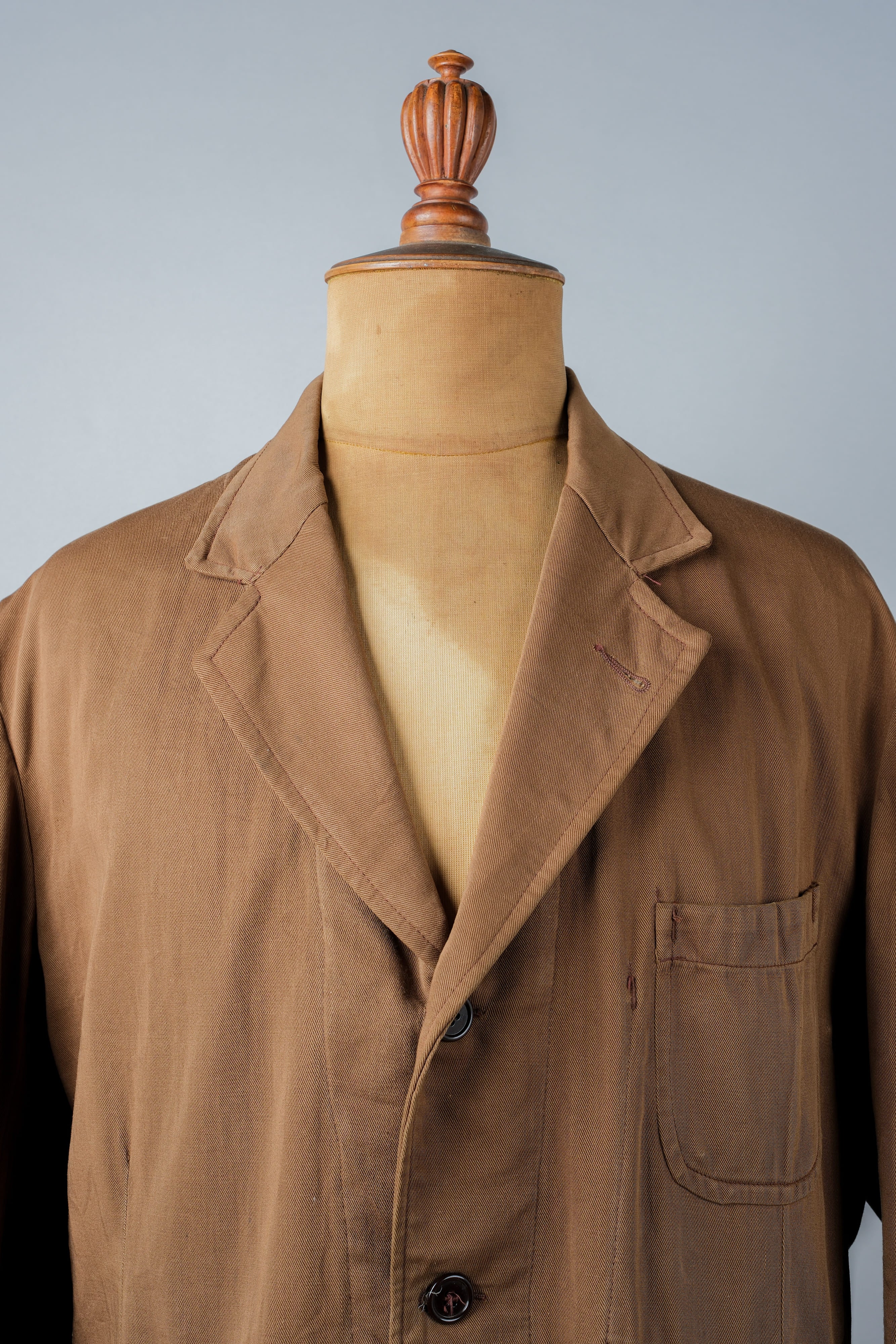 【~50's】French Vintage Brown Cotton Thin Twill Lapel Work Jacket "Adolphe Lafont"