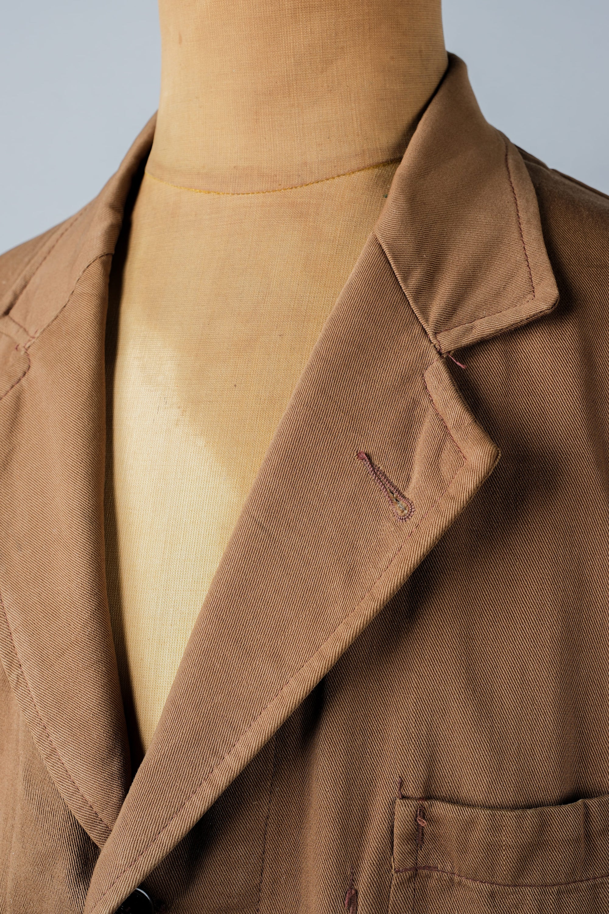 ［~50's］French Vintage Brown Cotton Thin Twill Lapel Work Jacket "Adolphe Lafont"
