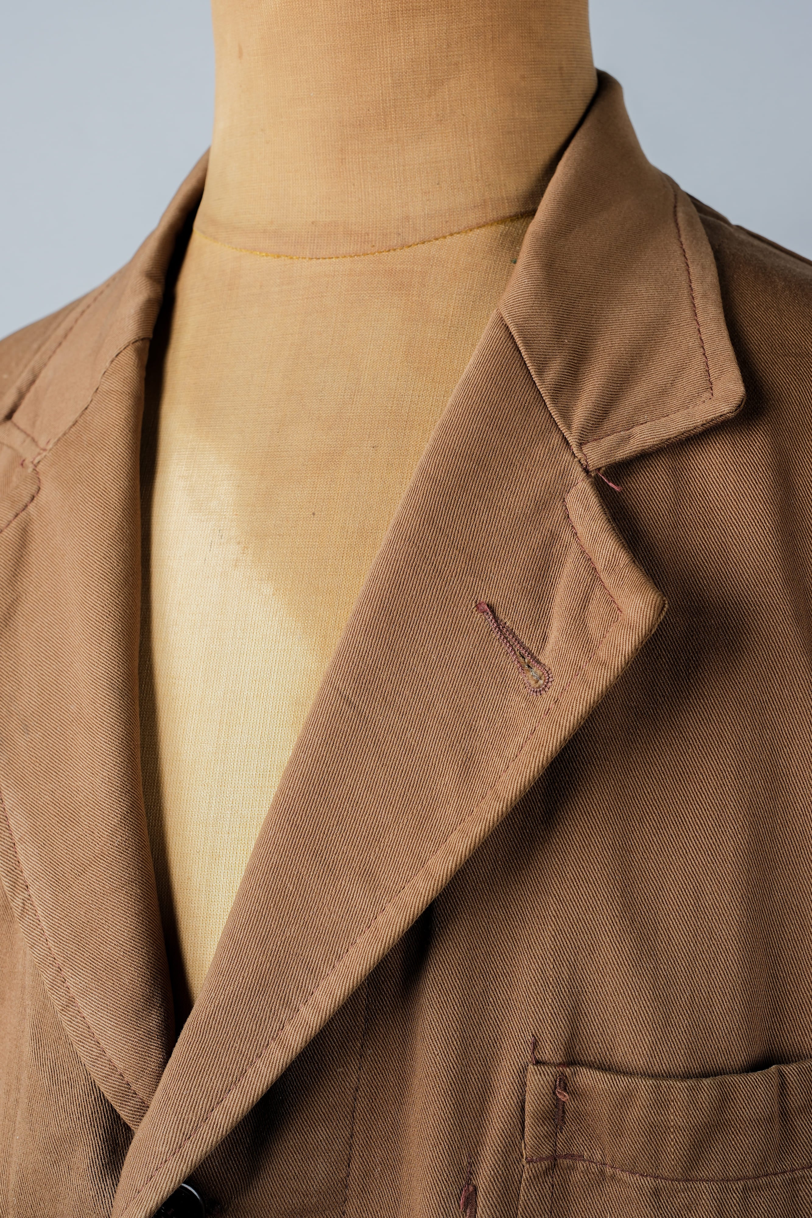 【~50's】French Vintage Brown Cotton Thin Twill Lapel Work Jacket "Adolphe Lafont"