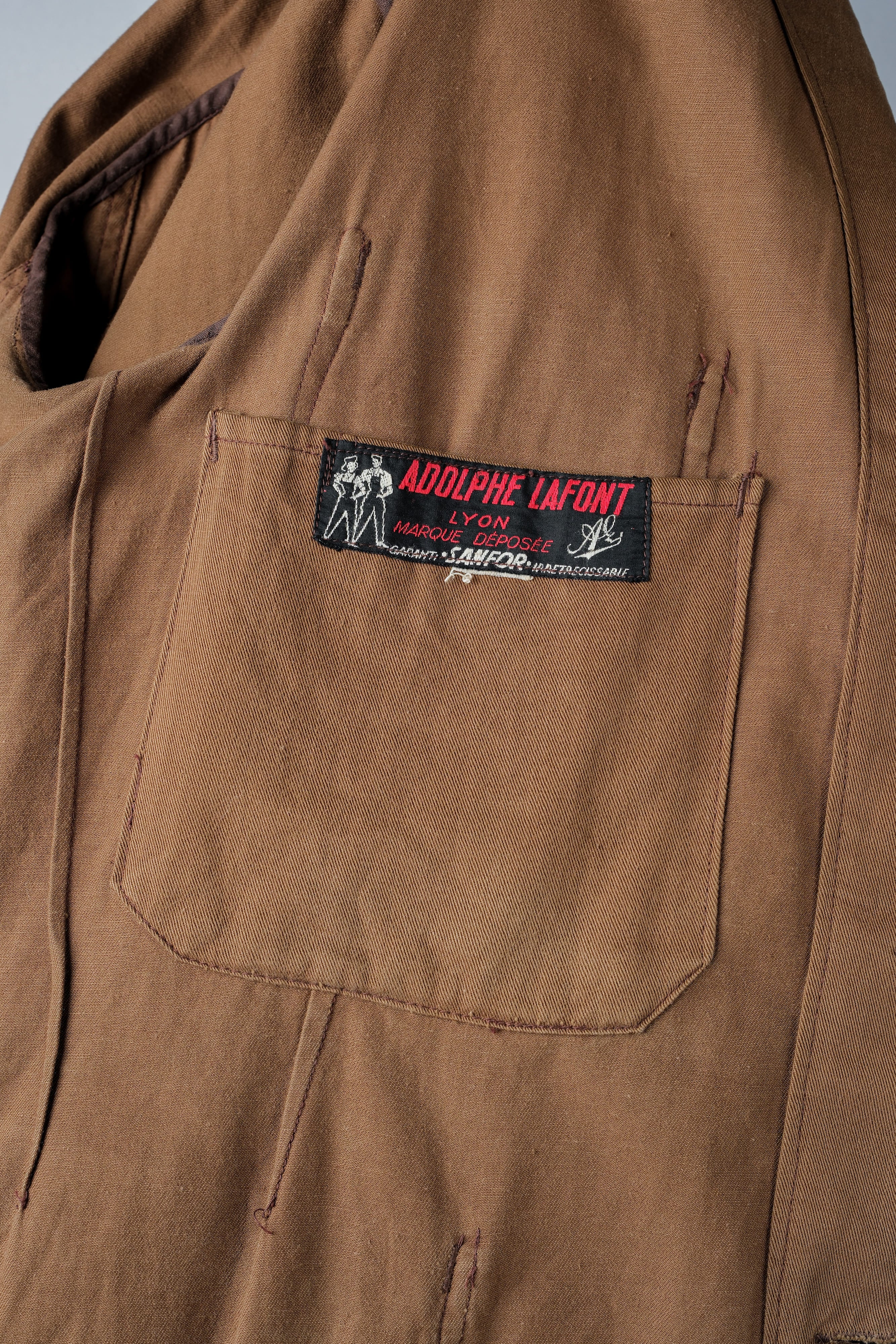 【~50's】French Vintage Brown Cotton Thin Twill Lapel Work Jacket "Adolphe Lafont"