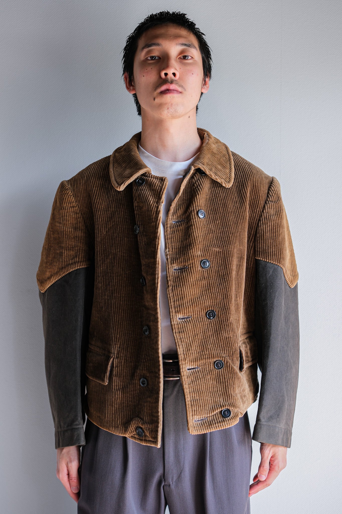 【~50's】Belgium Vintage Brown Corduroy Double Breasted Work Jacket