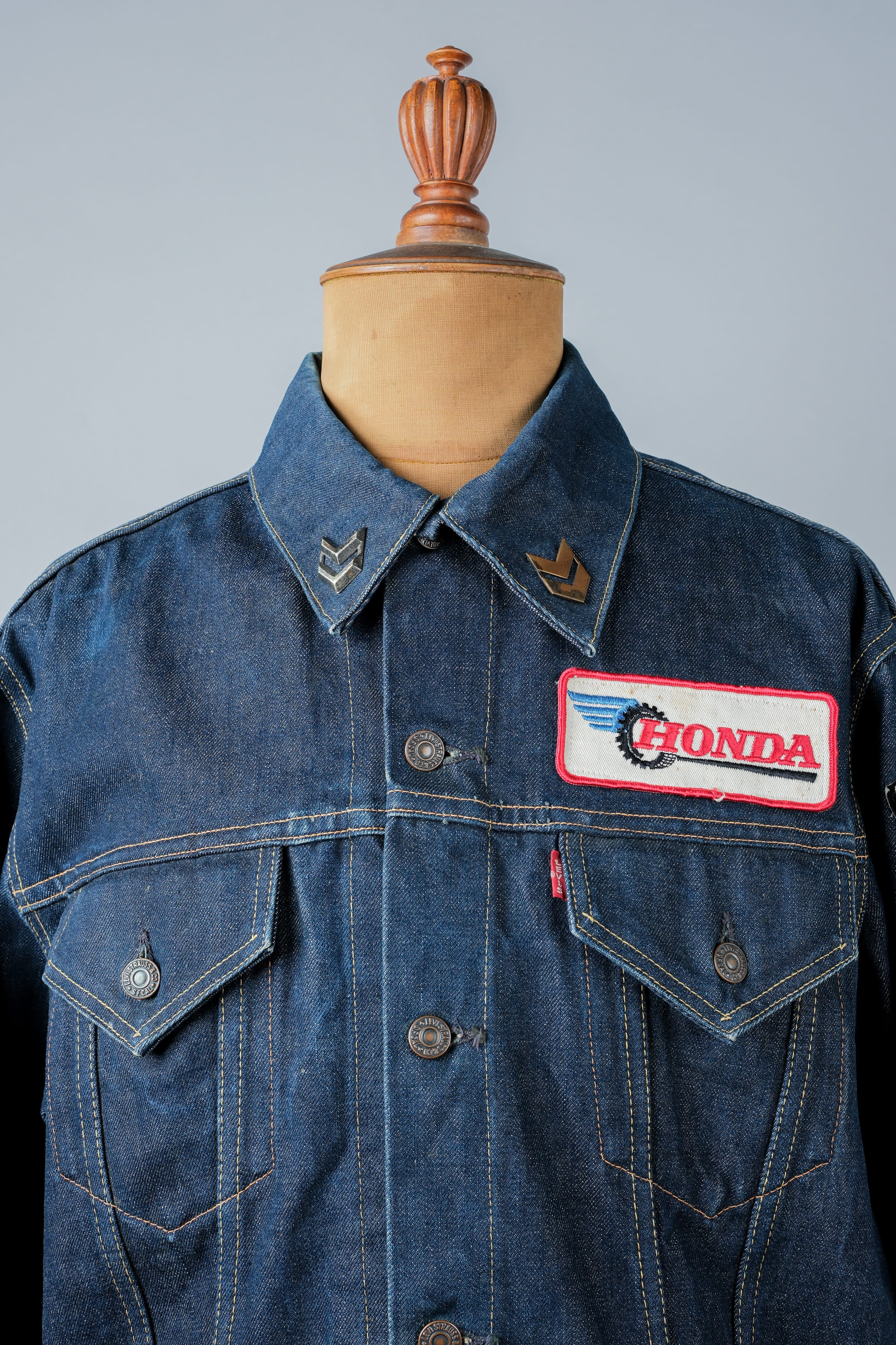 【~60's】Vintage Levi's 558 Denim Jacket Size.46 "Big E" "HONDA Custom"