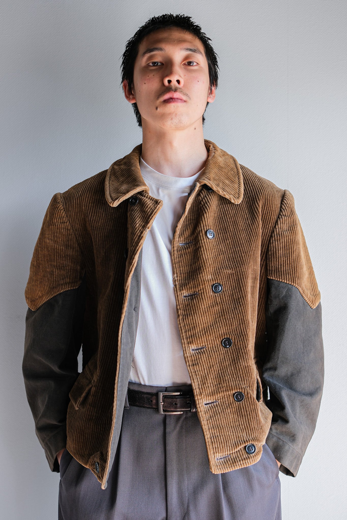 【~50's】Belgium Vintage Brown Corduroy Double Breasted Work Jacket