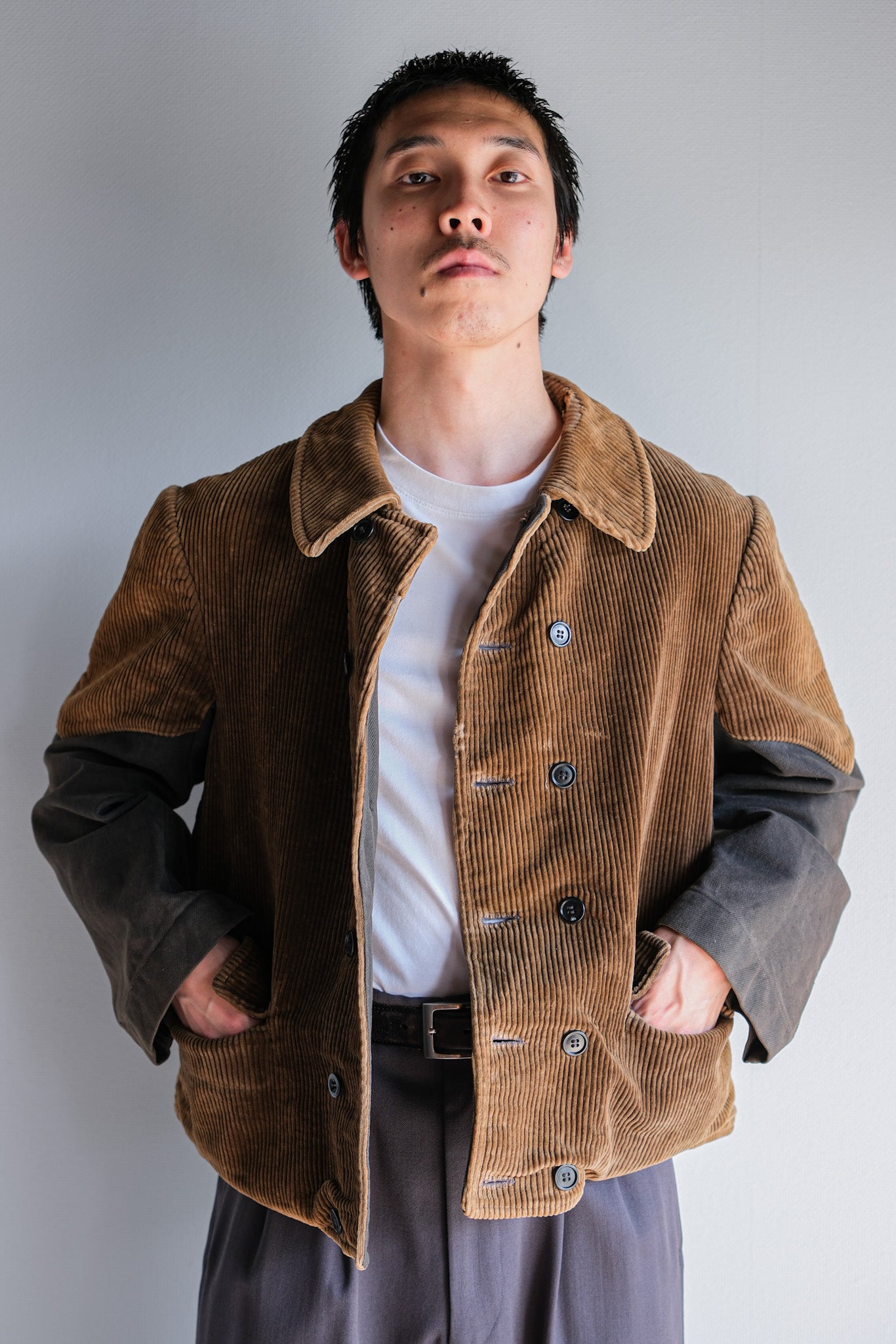 【~50's】Belgium Vintage Brown Corduroy Double Breasted Work Jacket