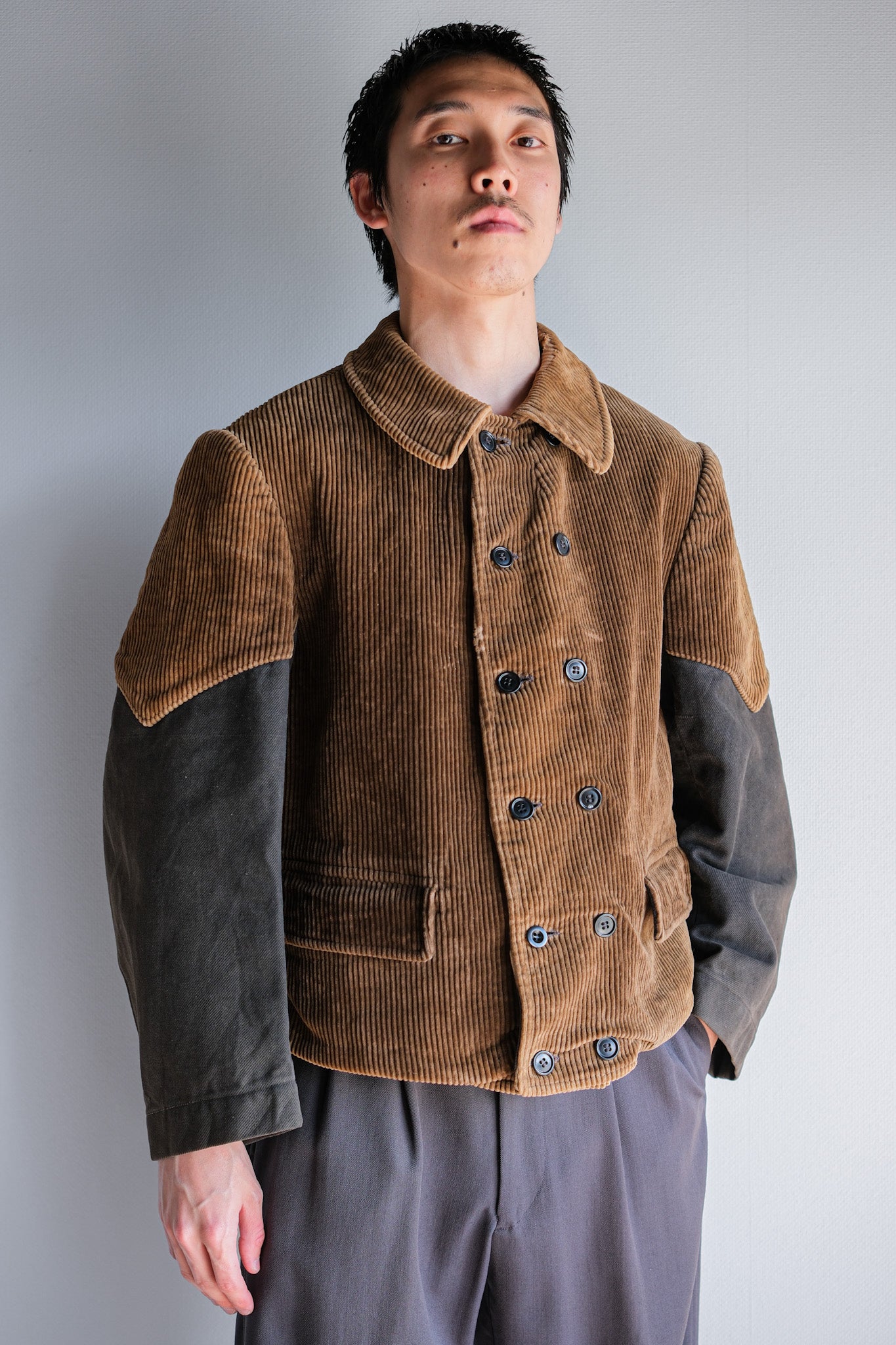 【~50's】Belgium Vintage Brown Corduroy Double Breasted Work Jacket