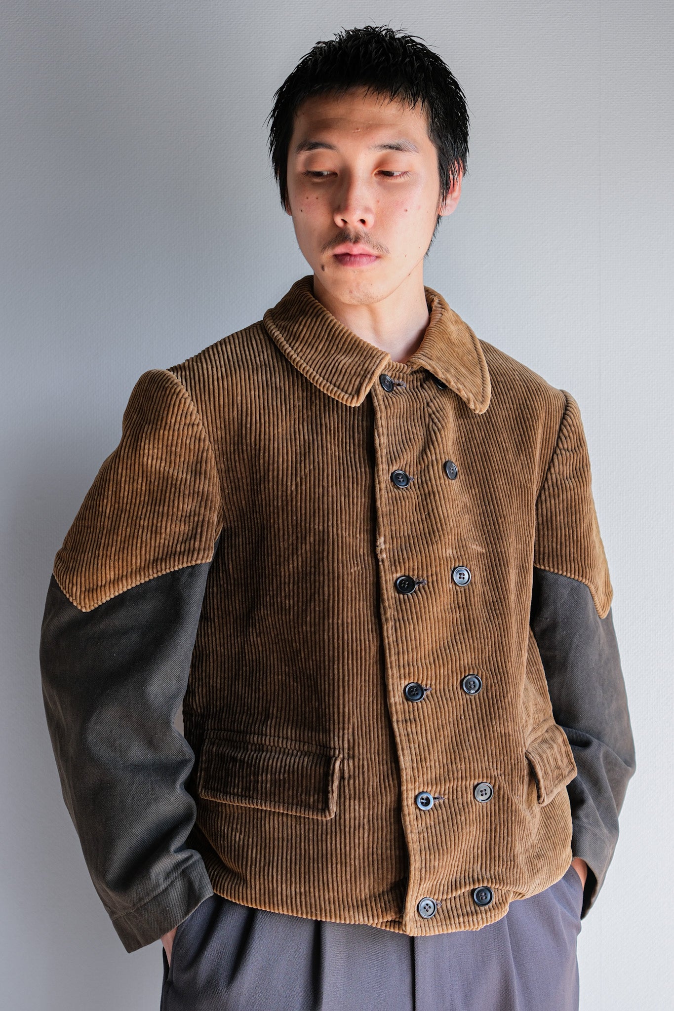 【~50's】Belgium Vintage Brown Corduroy Double Breasted Work Jacket