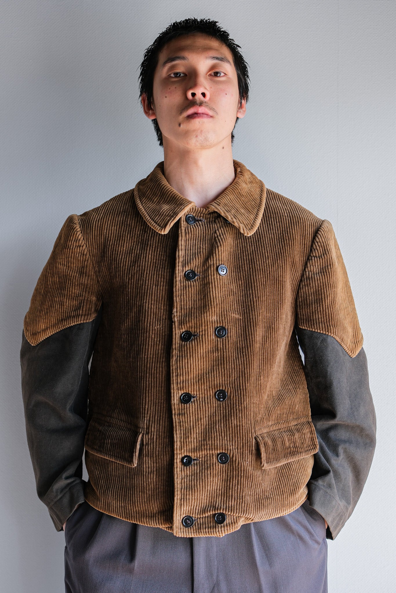 【~50's】Belgium Vintage Brown Corduroy Double Breasted Work Jacket