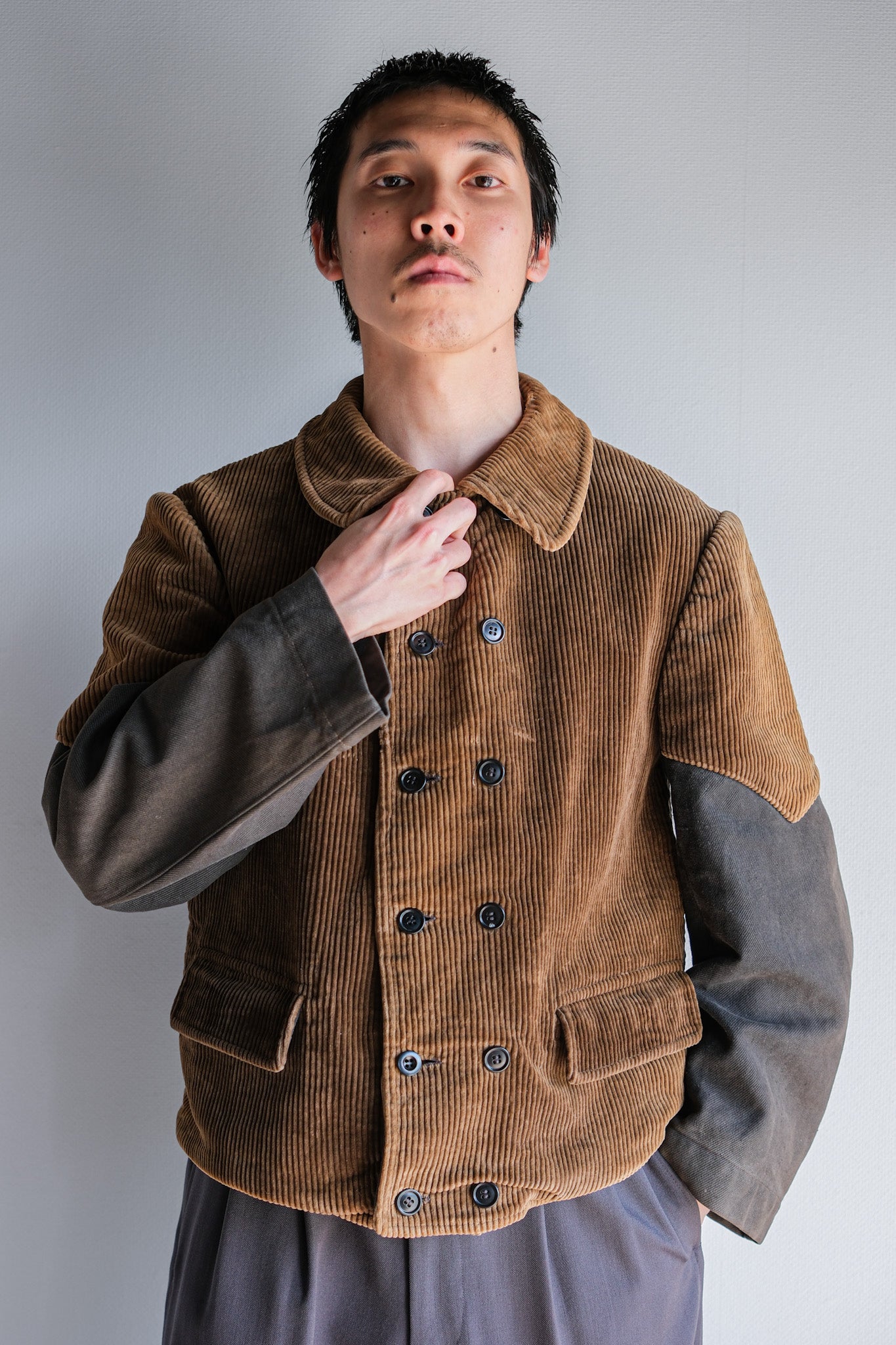 【~50's】Belgium Vintage Brown Corduroy Double Breasted Work Jacket