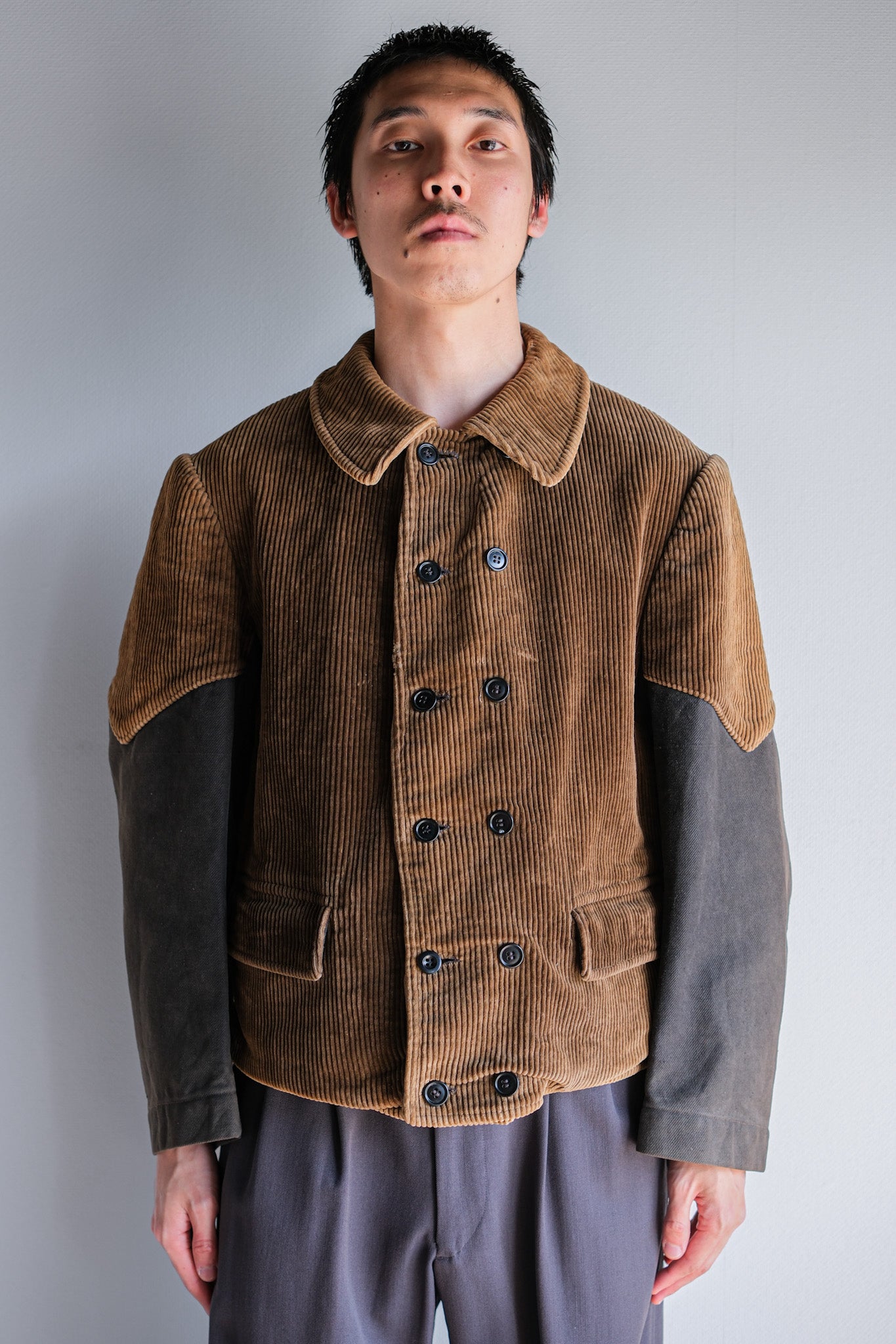 【~50's】Belgium Vintage Brown Corduroy Double Breasted Work Jacket