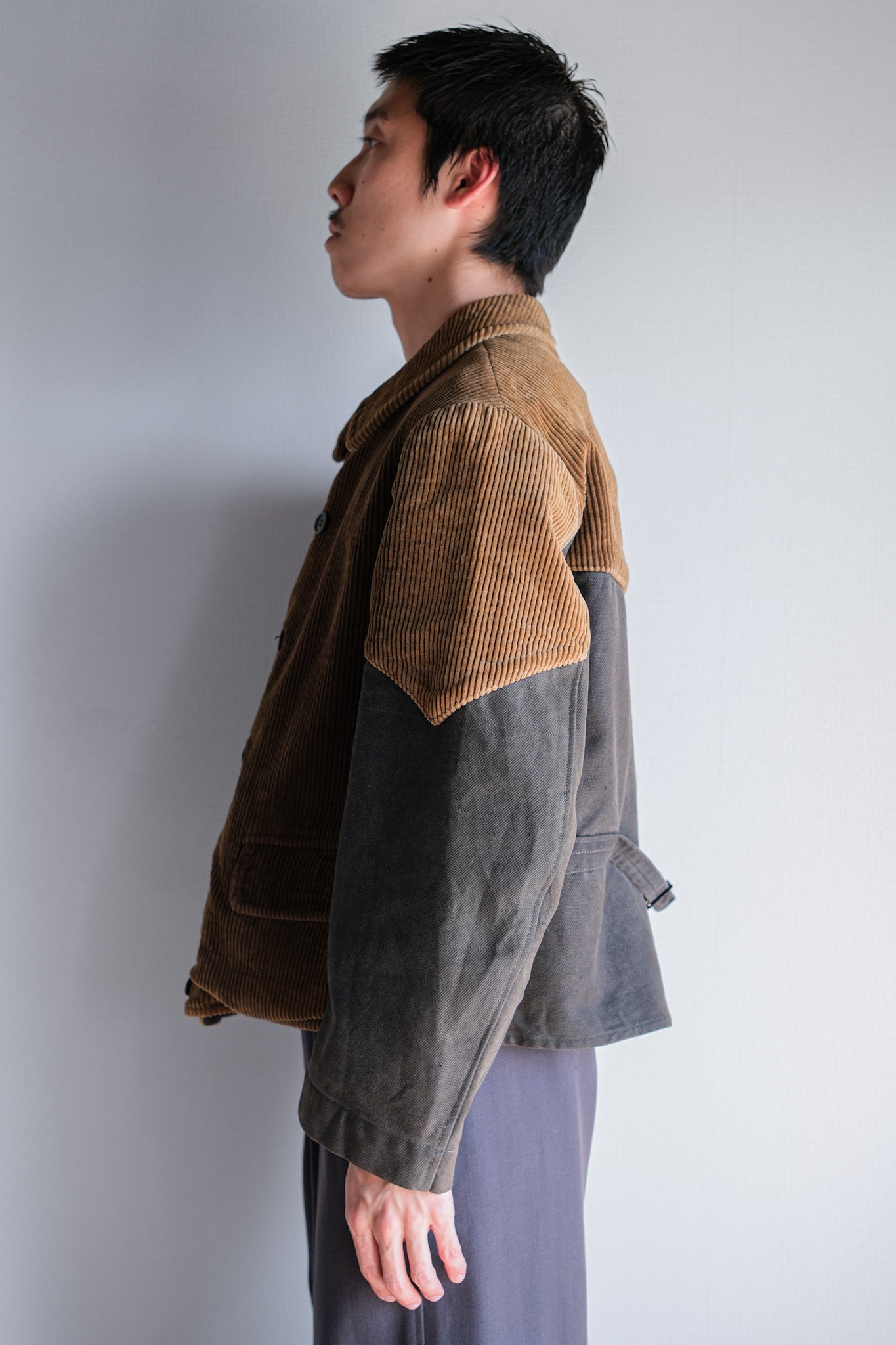 [〜50年代]比利時復古棕色燈芯絨雙胸部工作夾克