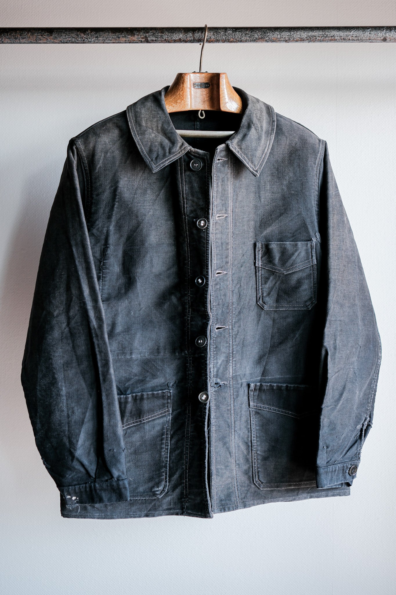 40's] French Vintage Black Moleskin Work Jacket 