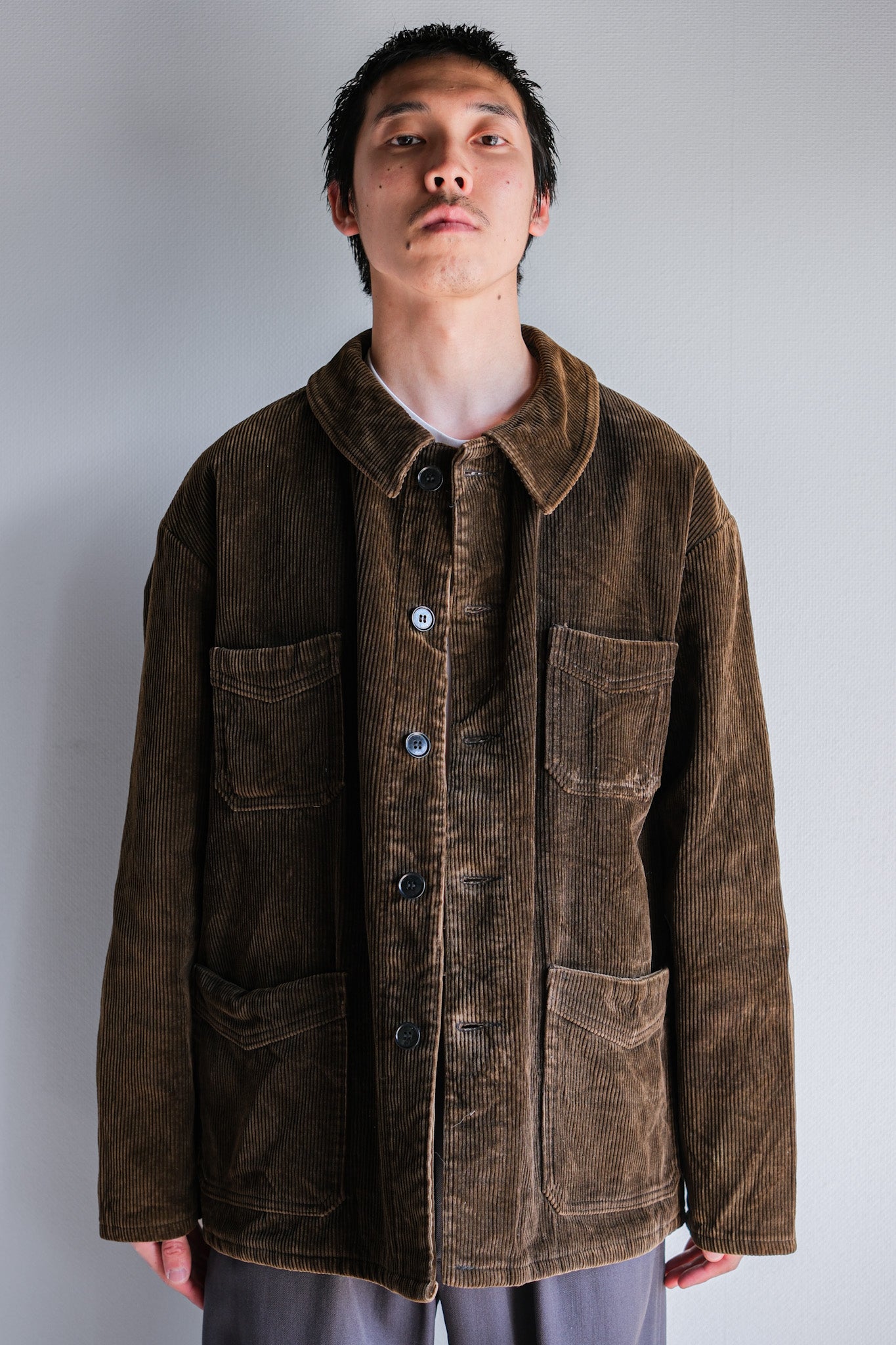 [~ 50's] French Vintage Brown Corduroy 4 PocketS Work Jacket Size.50 "Le Beau-Fort"