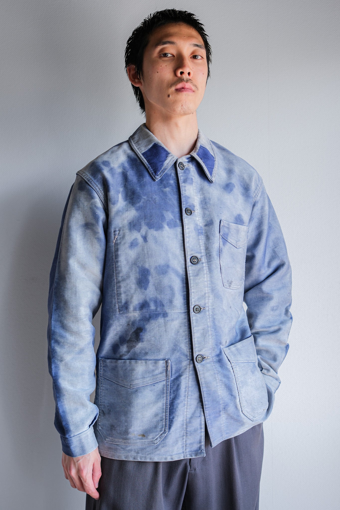 ［~40's］French Vintage Blue Moleskin Work Jacket "Crazy Fade"