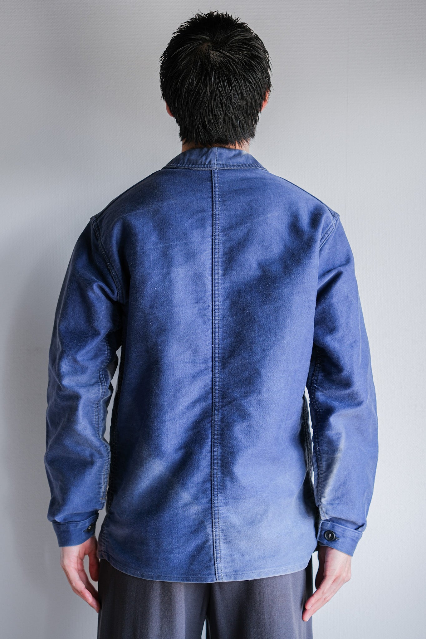 [~ 40's] French Vintage Blue Moleskin Work Jacket "Crazy Fade"