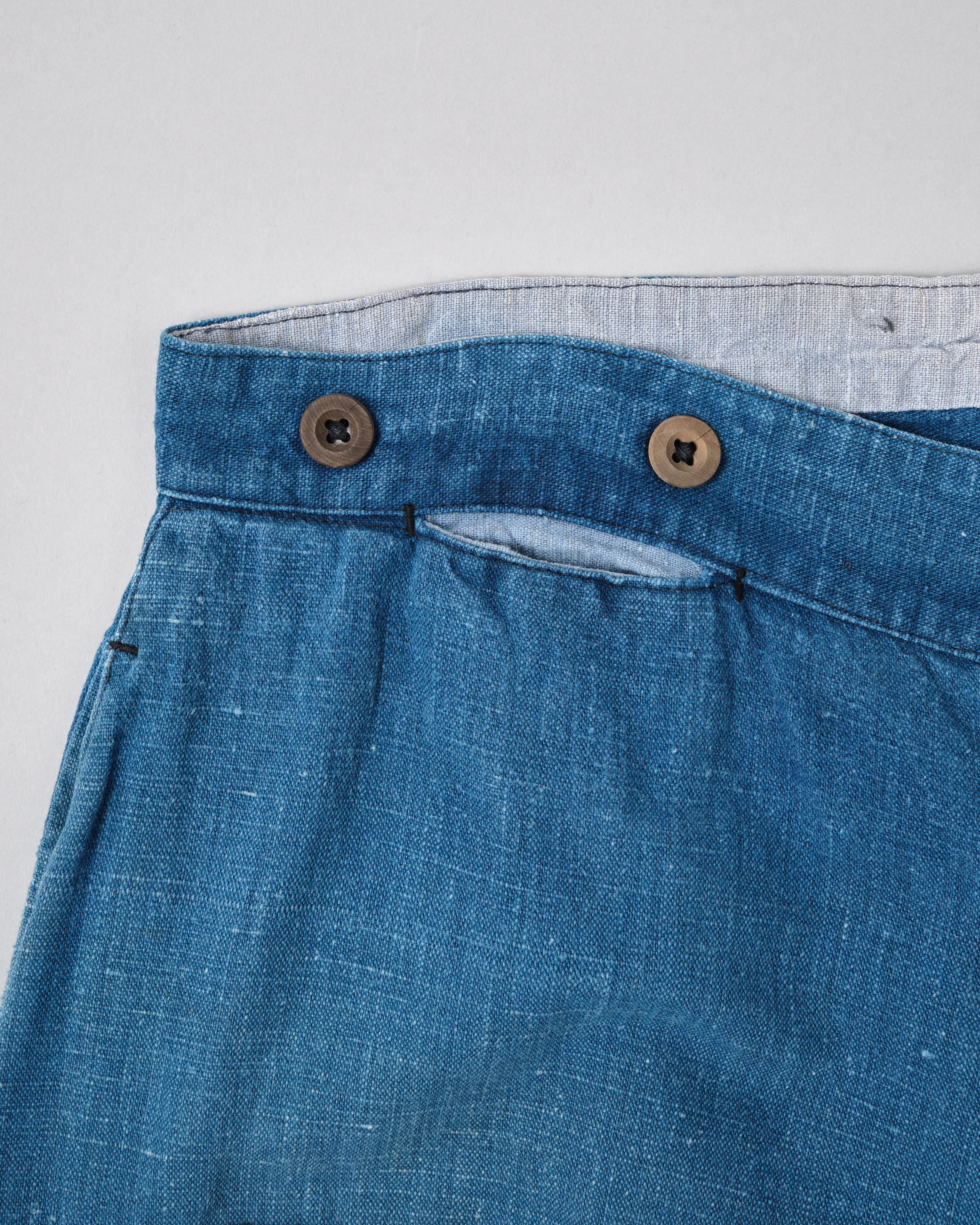 【~30's】French Vintage Indigo Hemp Linen Work Pants "Patchwork" "AU MOLINEL"