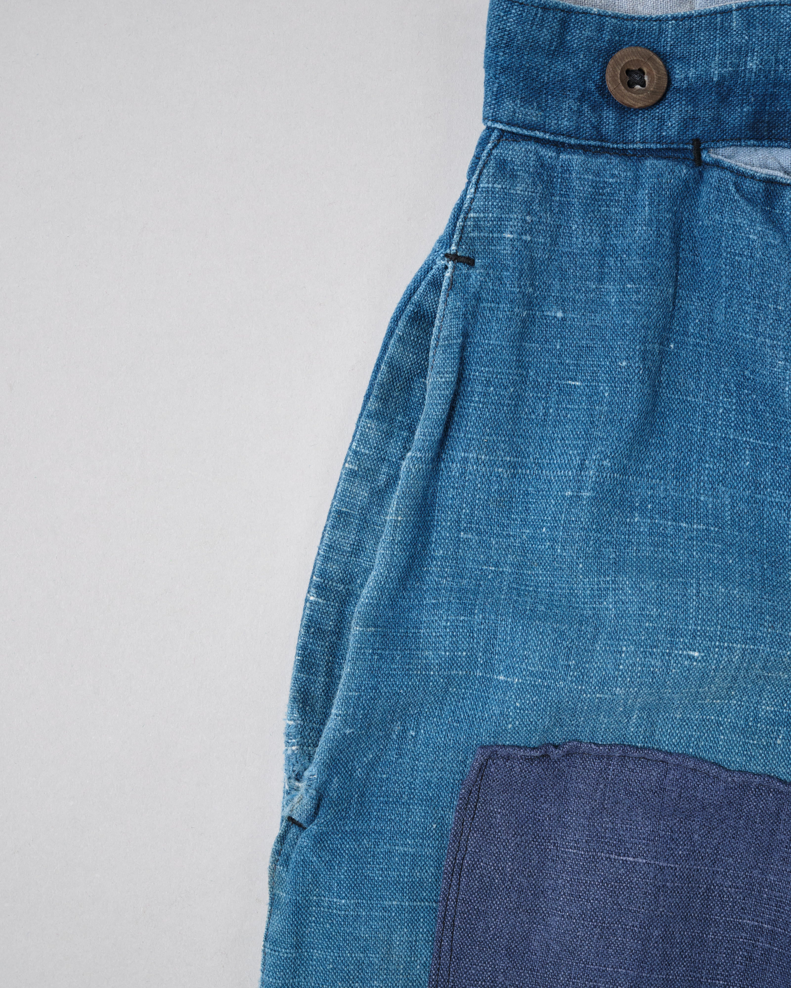 【~30's】French Vintage Indigo Hemp Linen Work Pants "Patchwork" "AU MOLINEL"