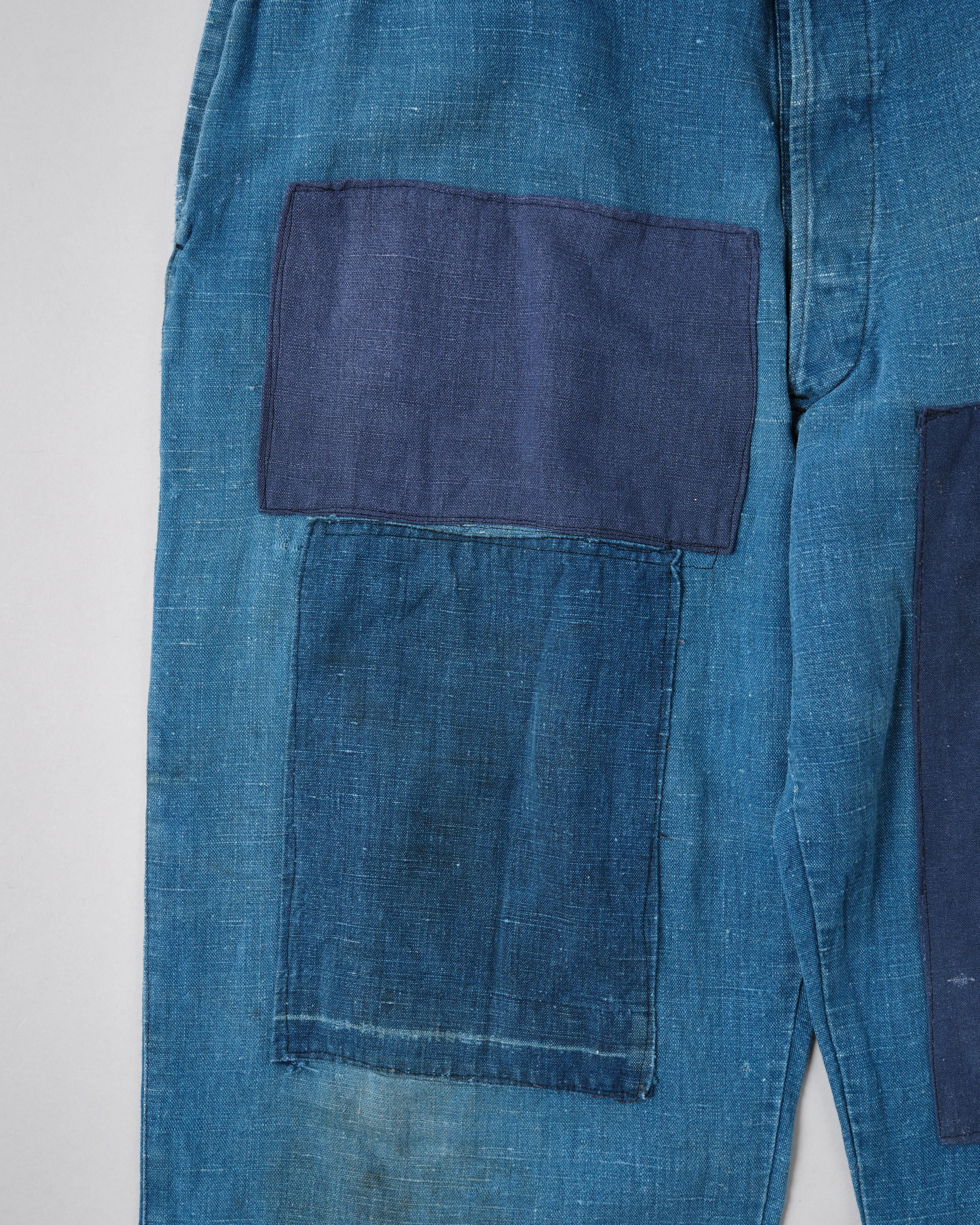 【~30's】French Vintage Indigo Hemp Linen Work Pants "Patchwork" "AU MOLINEL"