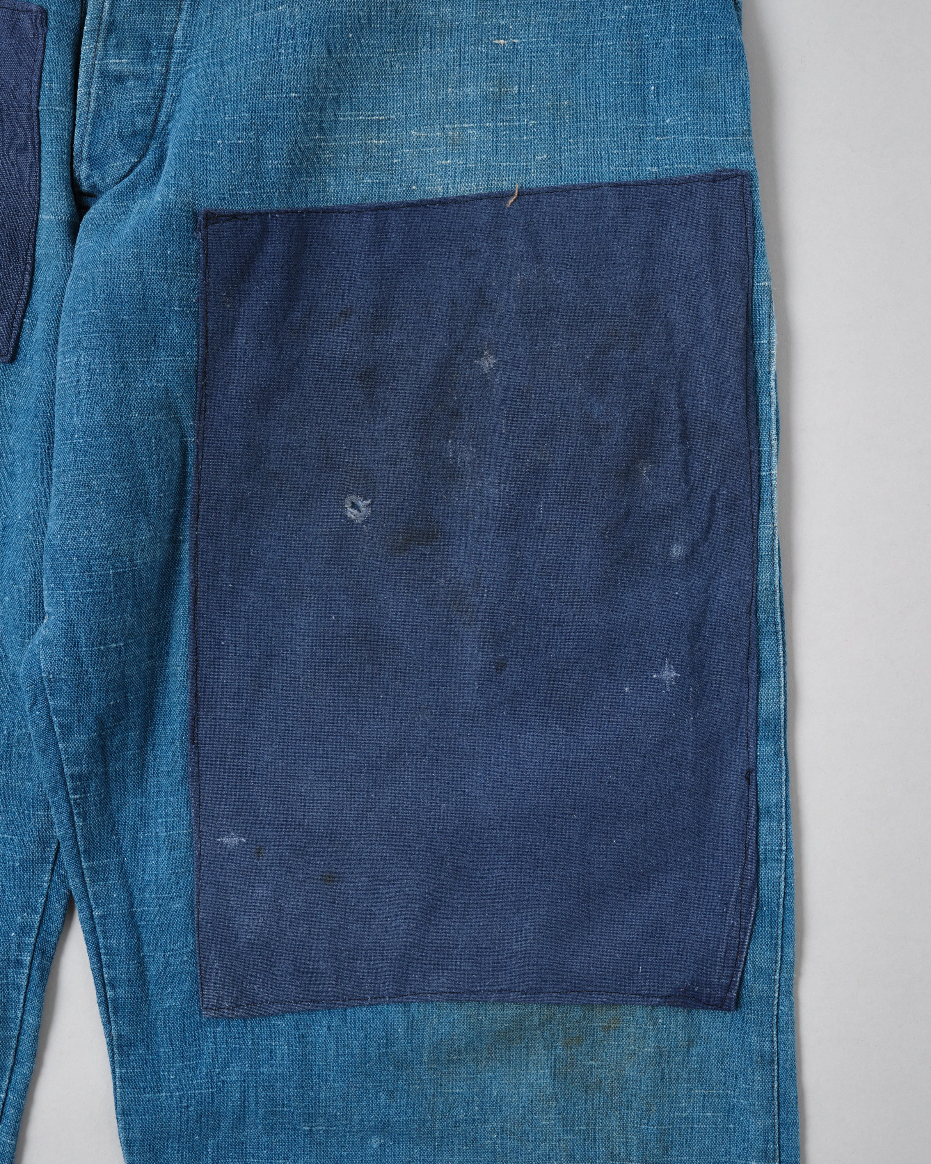 【~30's】French Vintage Indigo Hemp Linen Work Pants "Patchwork" "AU MOLINEL"