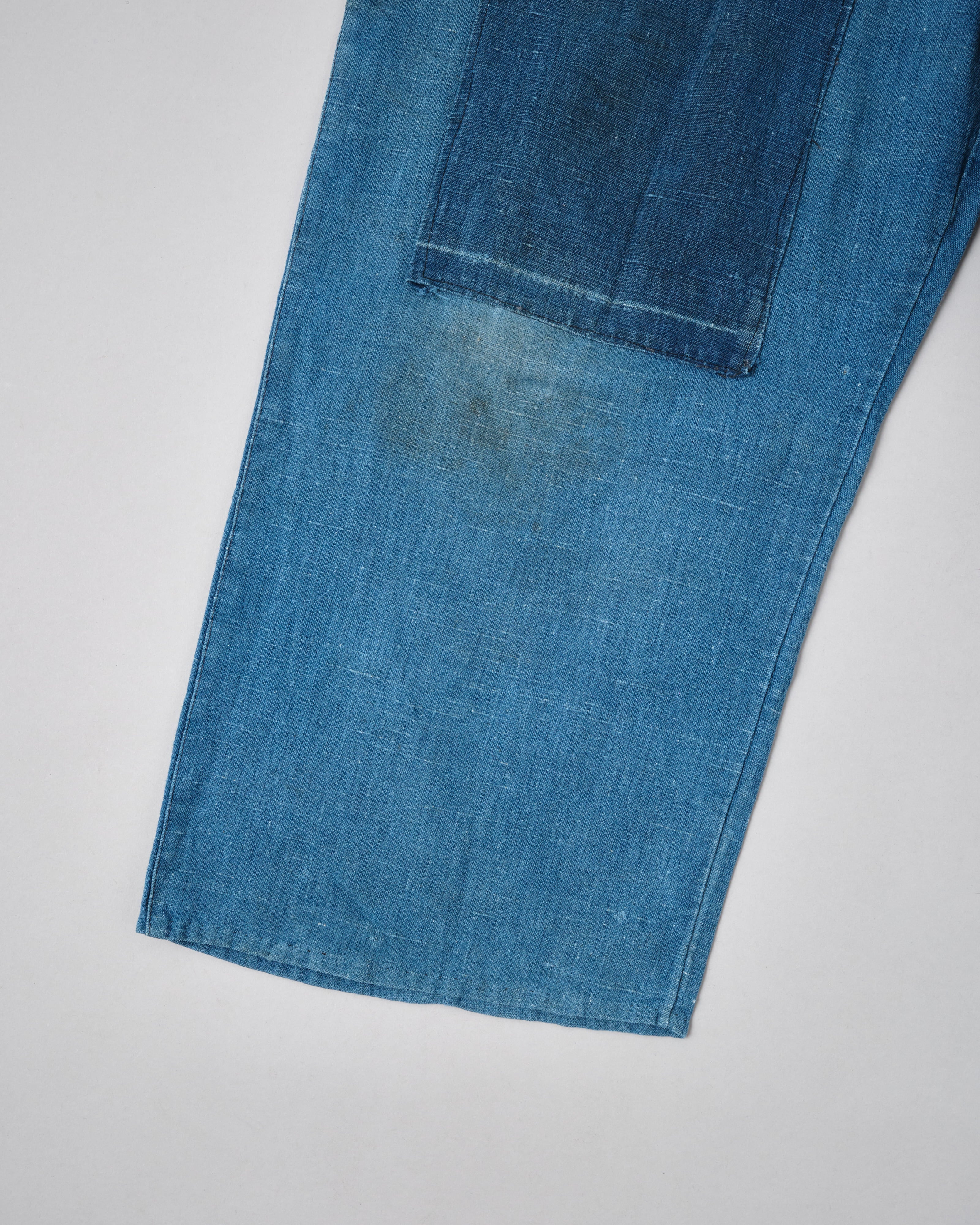 【~30's】French Vintage Indigo Hemp Linen Work Pants "Patchwork" "AU MOLINEL"
