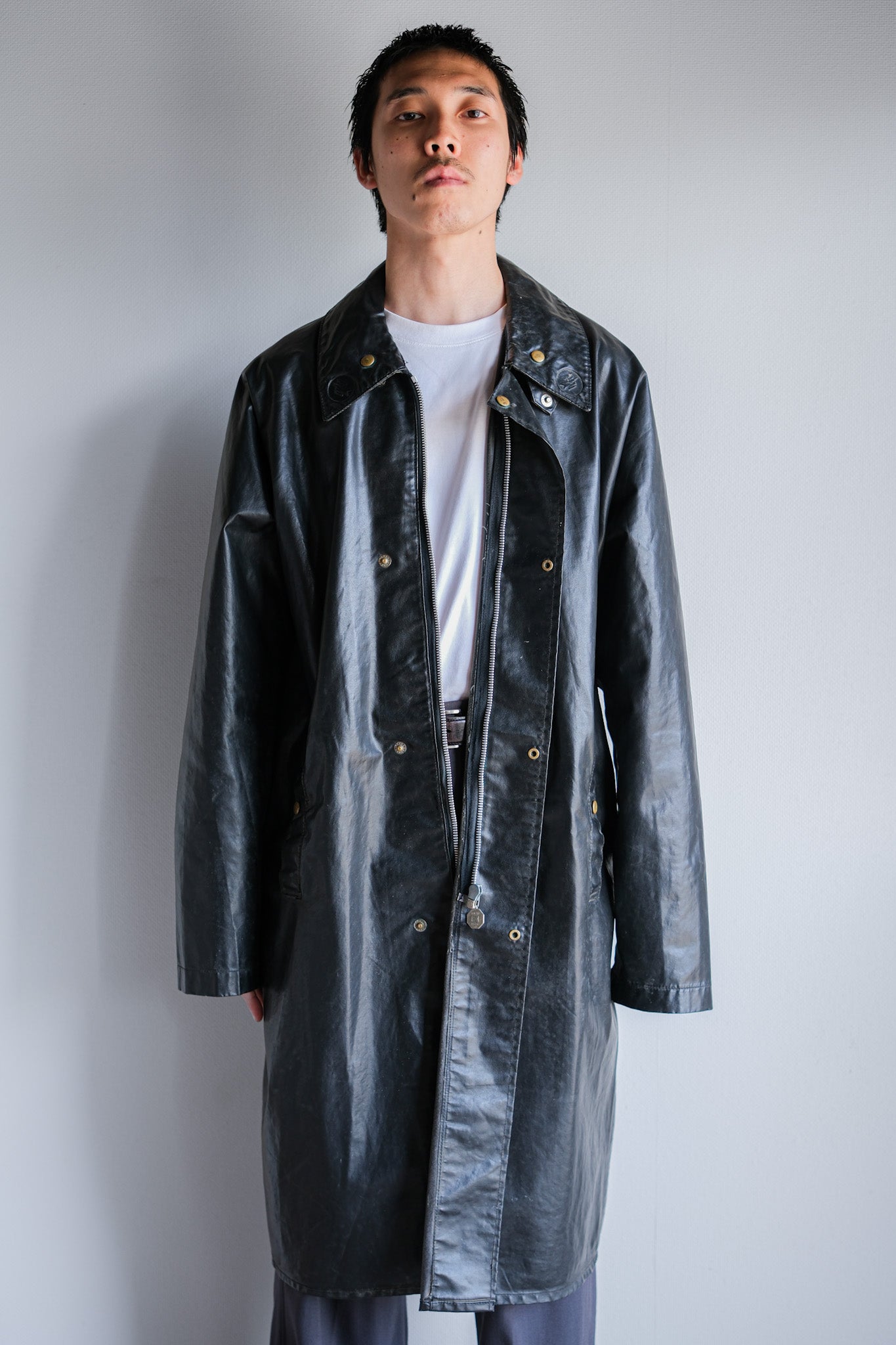 【~60's】French Vintage Raglan Sleeve Waterproof Rain Coat With Chin Strap "PTT"