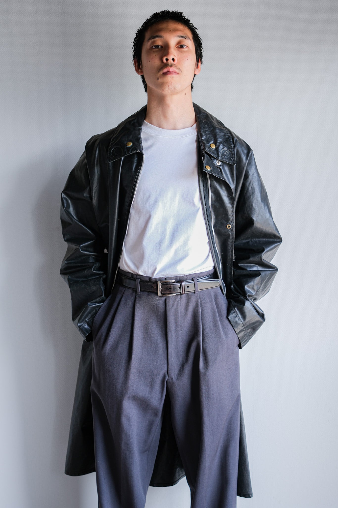 【~60's】French Vintage Raglan Sleeve Waterproof Rain Coat With Chin Strap "PTT"